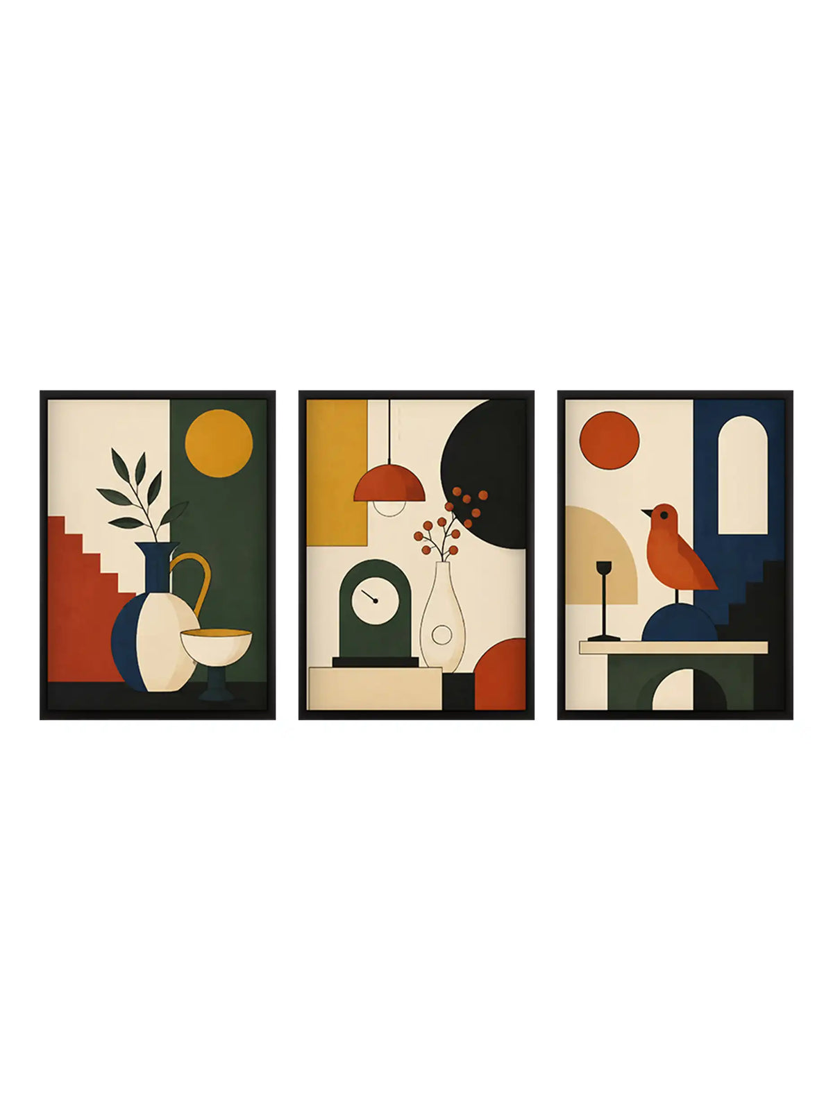 Geometric Illustration - Mid-Century Modern Still Life Retro - Black Wooden Wall Frames - Spaces Unhooked