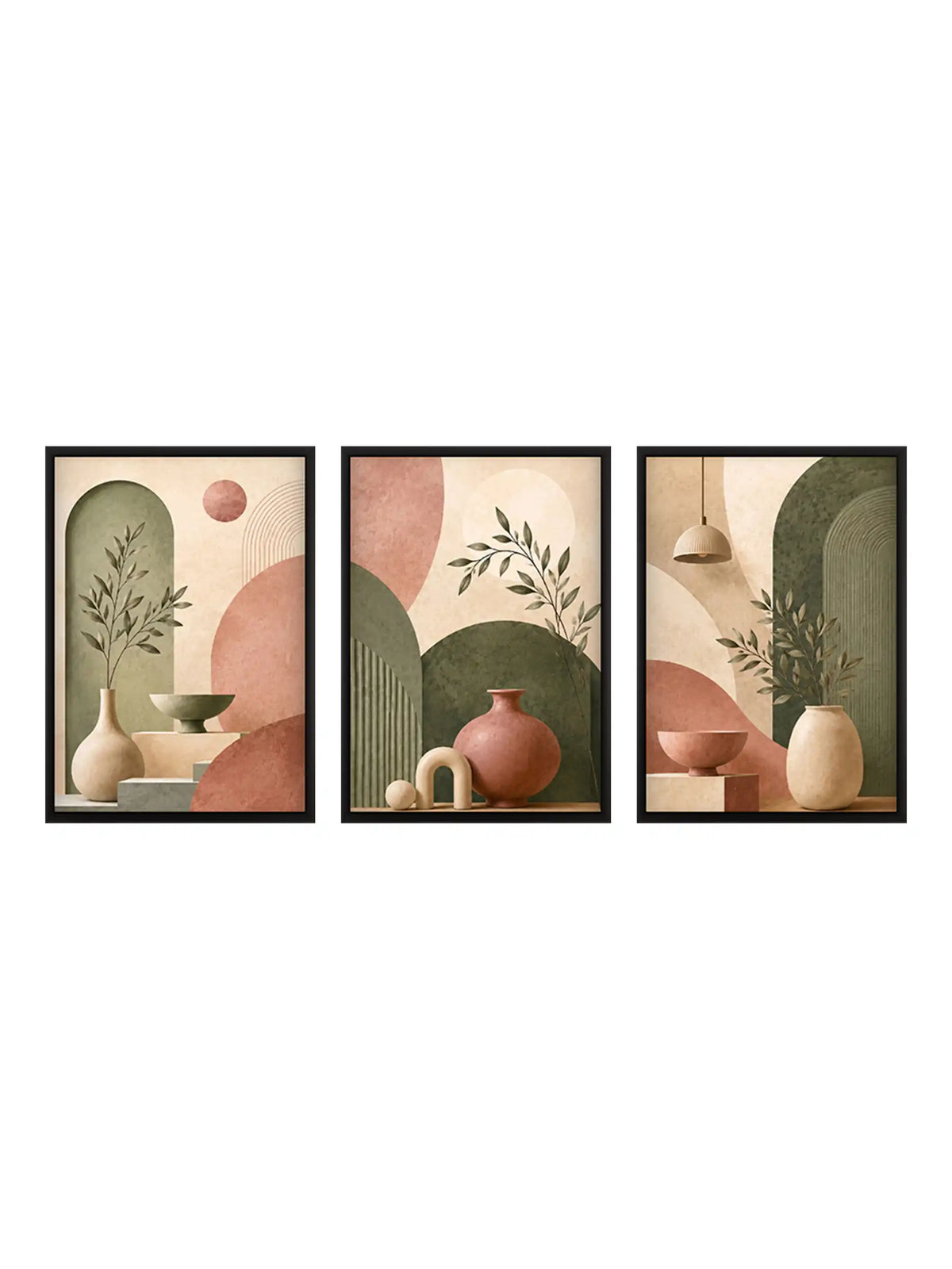 Digital Illustration - Minimal Boho Still Life Earthy Tones - Black Wooden Wall Frames - Spaces Unhooked