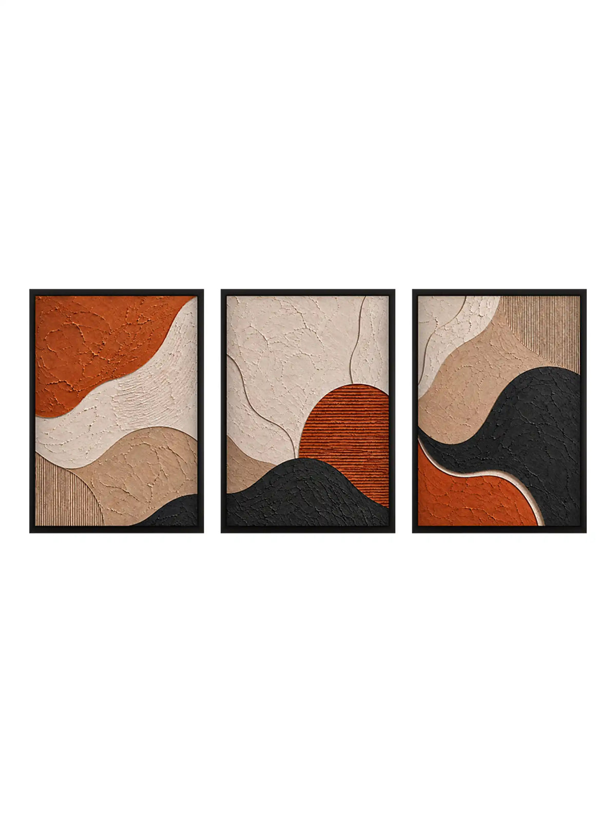 Textured Abstract - Abstract Organic Forms Terracotta Black - Black Wooden Wall Frames - Spaces Unhooked