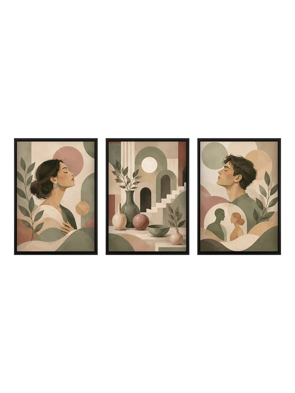 
Stylized Illustration - Boho Minimalism Human Bonds - Black Wooden Wall Frames - Spaces Unhooked