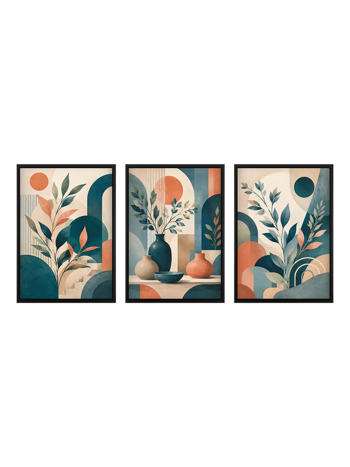 Stylized Illustration - Boho Botanical Still Life Geometric - Black Wooden Wall Frames - Spaces Unhooked