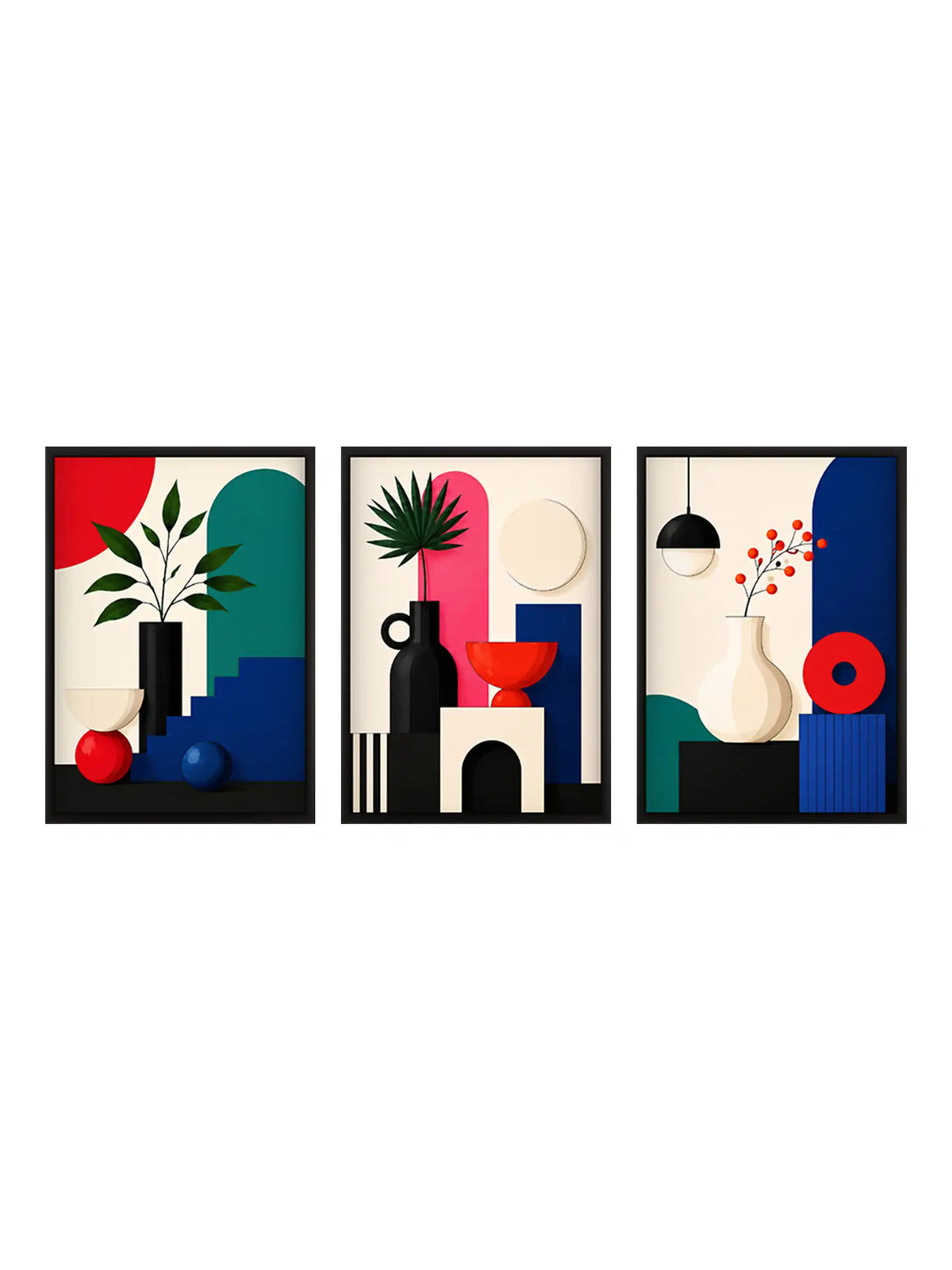 Geometric Illustration - Minimalist Still Life Bold Colours - Black Wooden Wall Frames - Spaces Unhooked