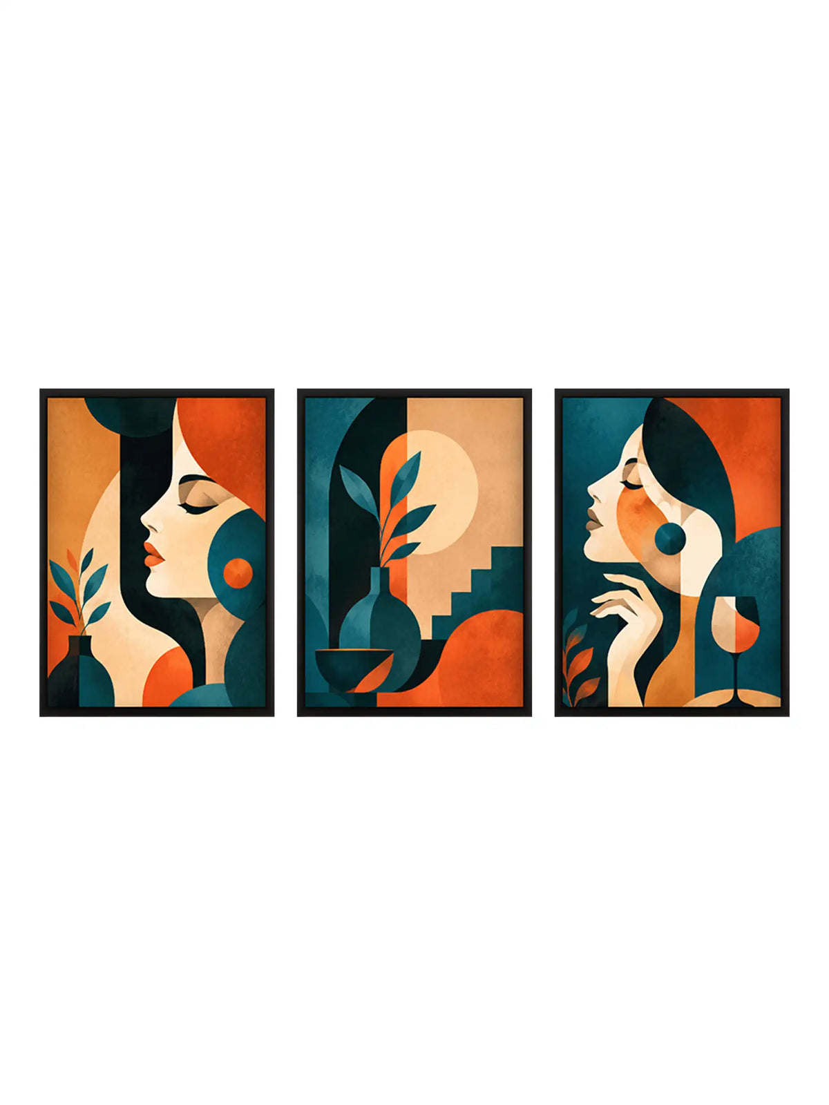 Geometric Abstract Feminine Elegance - Art Deco - Black Wooden Picture Frames Wall - Spaces Unhooked
