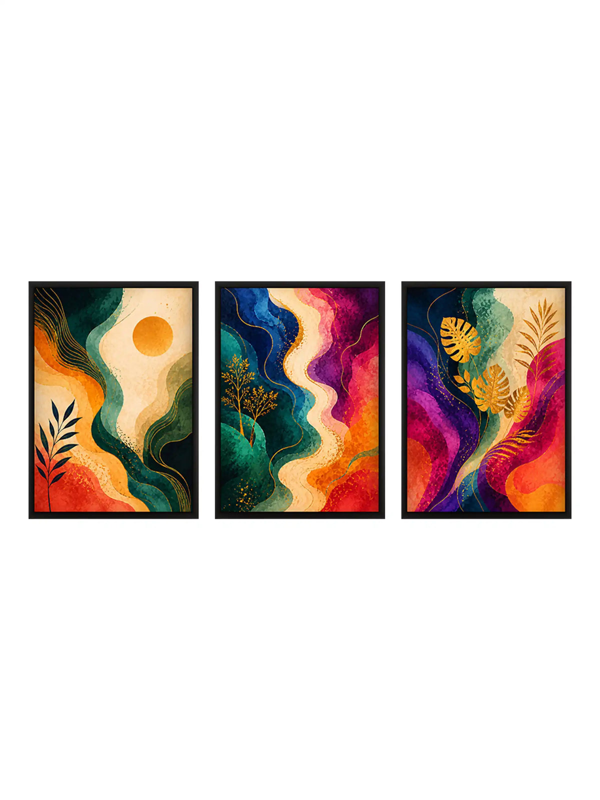 Organic Abstract Boho - Flowing Botanical Rhythms - Black Wooden Wall Frames - Modern Eclectic Decor - Spaces Unhooked
