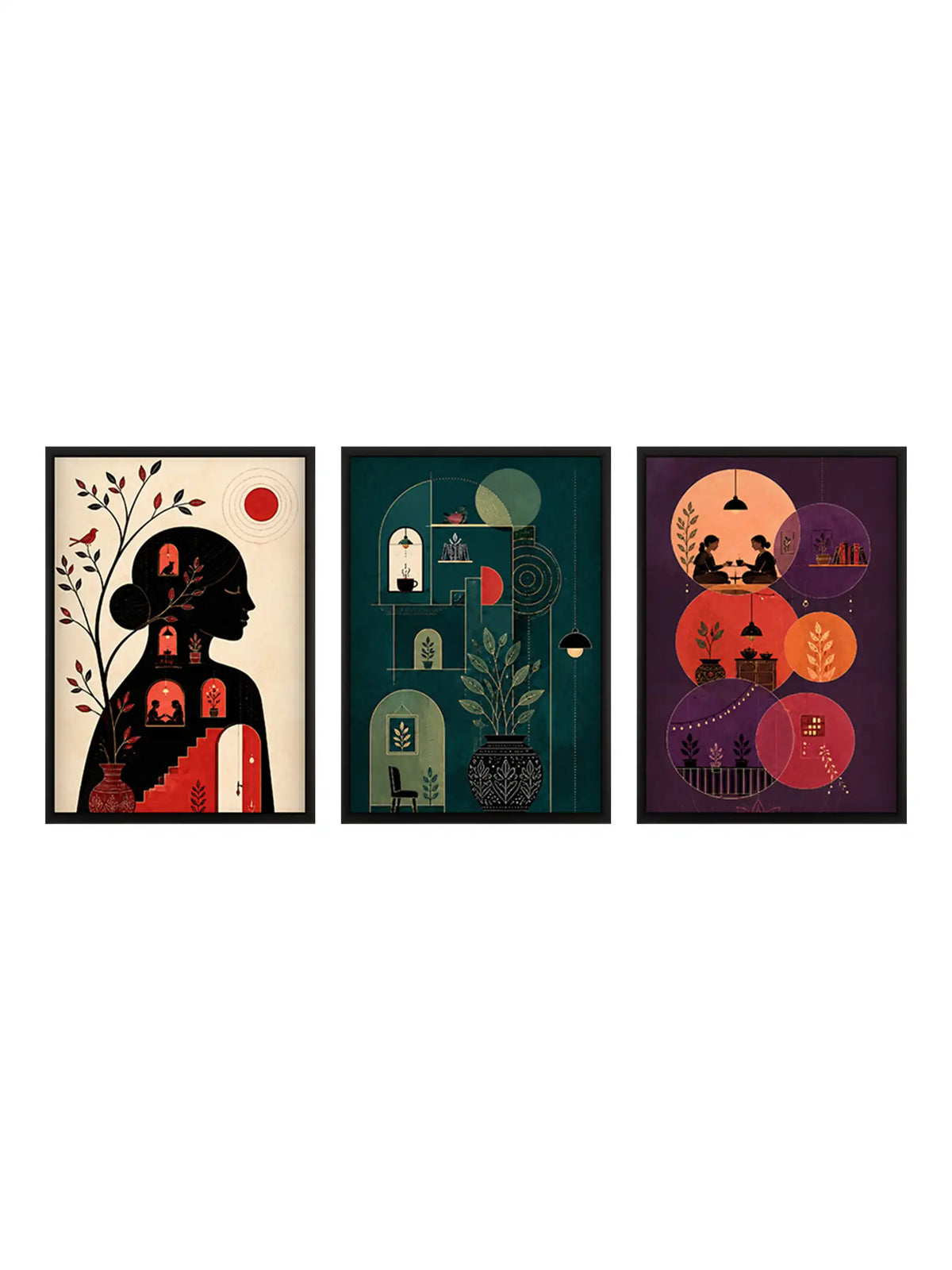 
Narrative Illustration - Life at Home - Black Wooden Wall Frames - Modern Bohemian - Spaces Unhooked