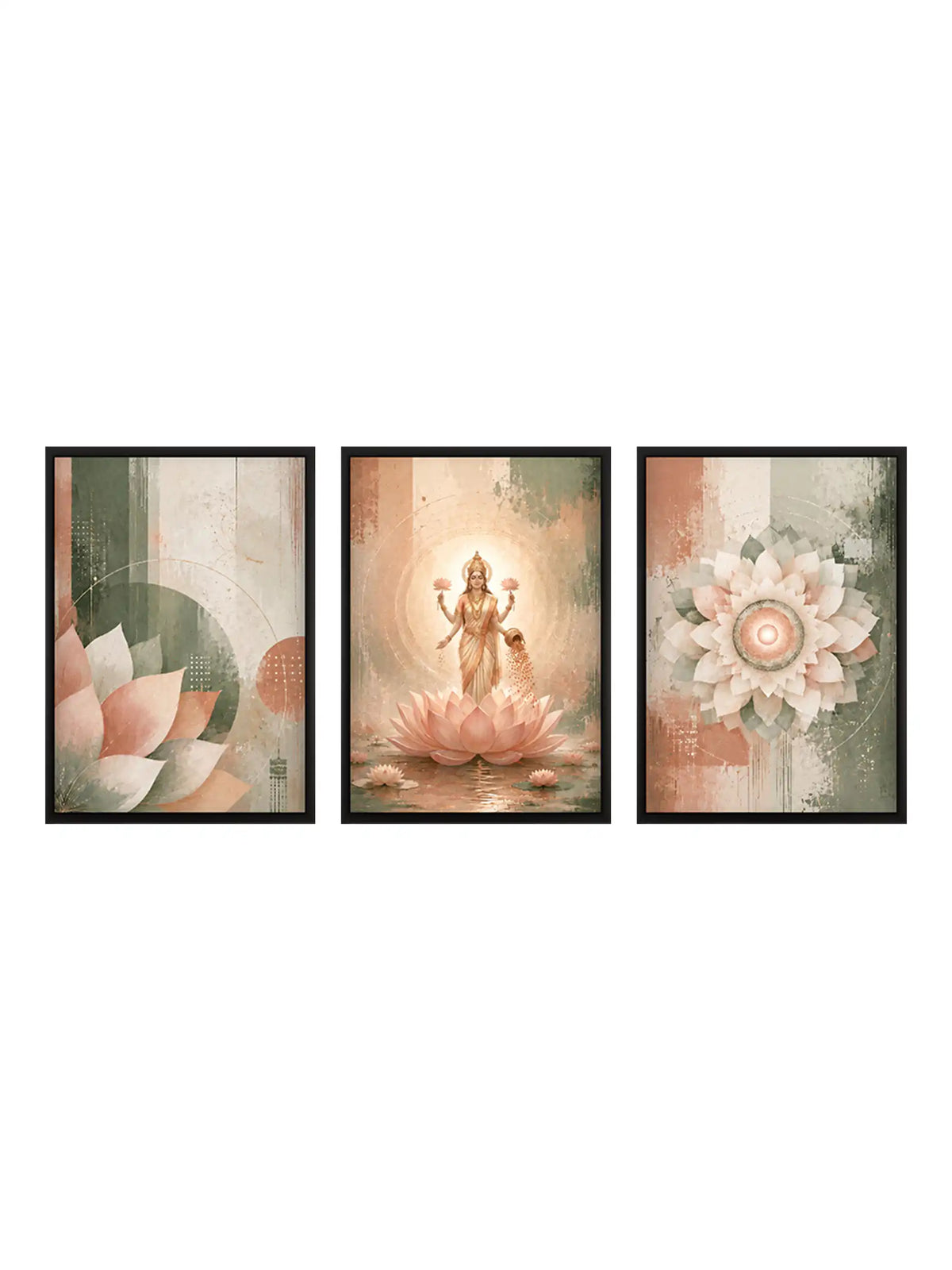 Sacred Decorative Art - Goddess Lakshmi Lotus Spirituality - Black Wooden Wall Frames - Modern Spiritual - Spaces Unhooked