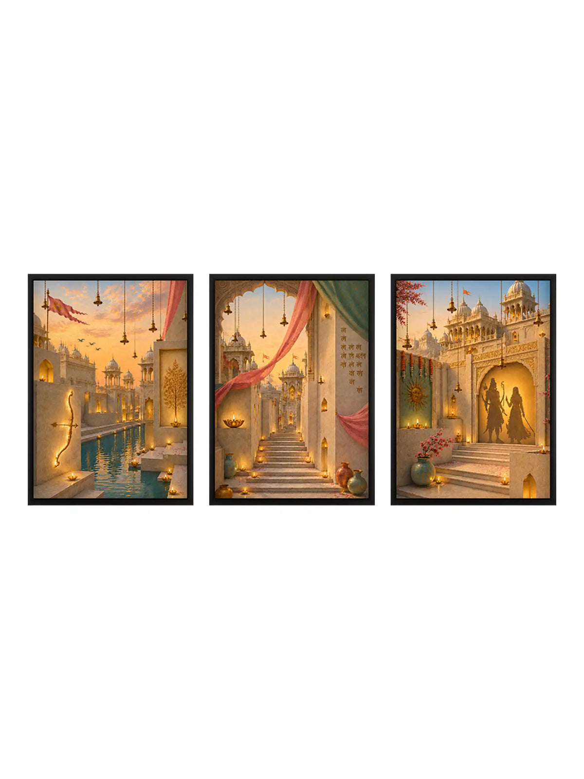 Cinematic Ramayan Return to Ayodhya - Black Wooden Wall Frames - Regal Indian Heritage - Spaces Unhooked