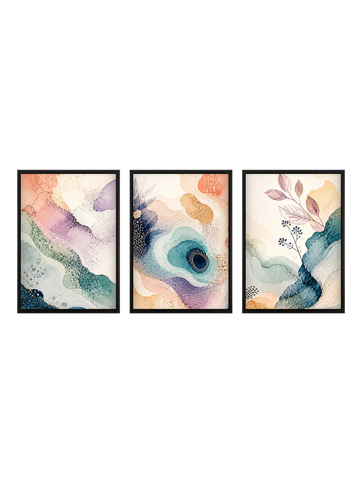 Abstract Watercolor Art - Nature Fluidity Organic Forms - Black Wooden Wall Frames - Organic Luxe - Spaces Unhooked