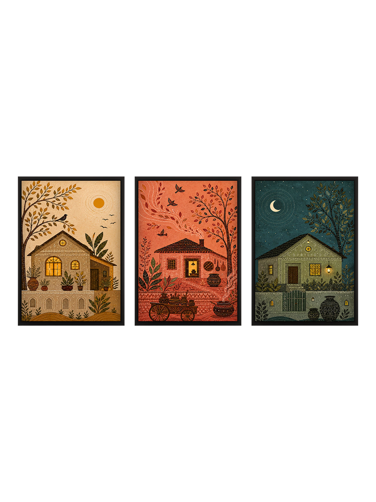 Celebrate Indian roots with Gond art wall frames. This set of 3 brings cultural warmth and heritage to your home.