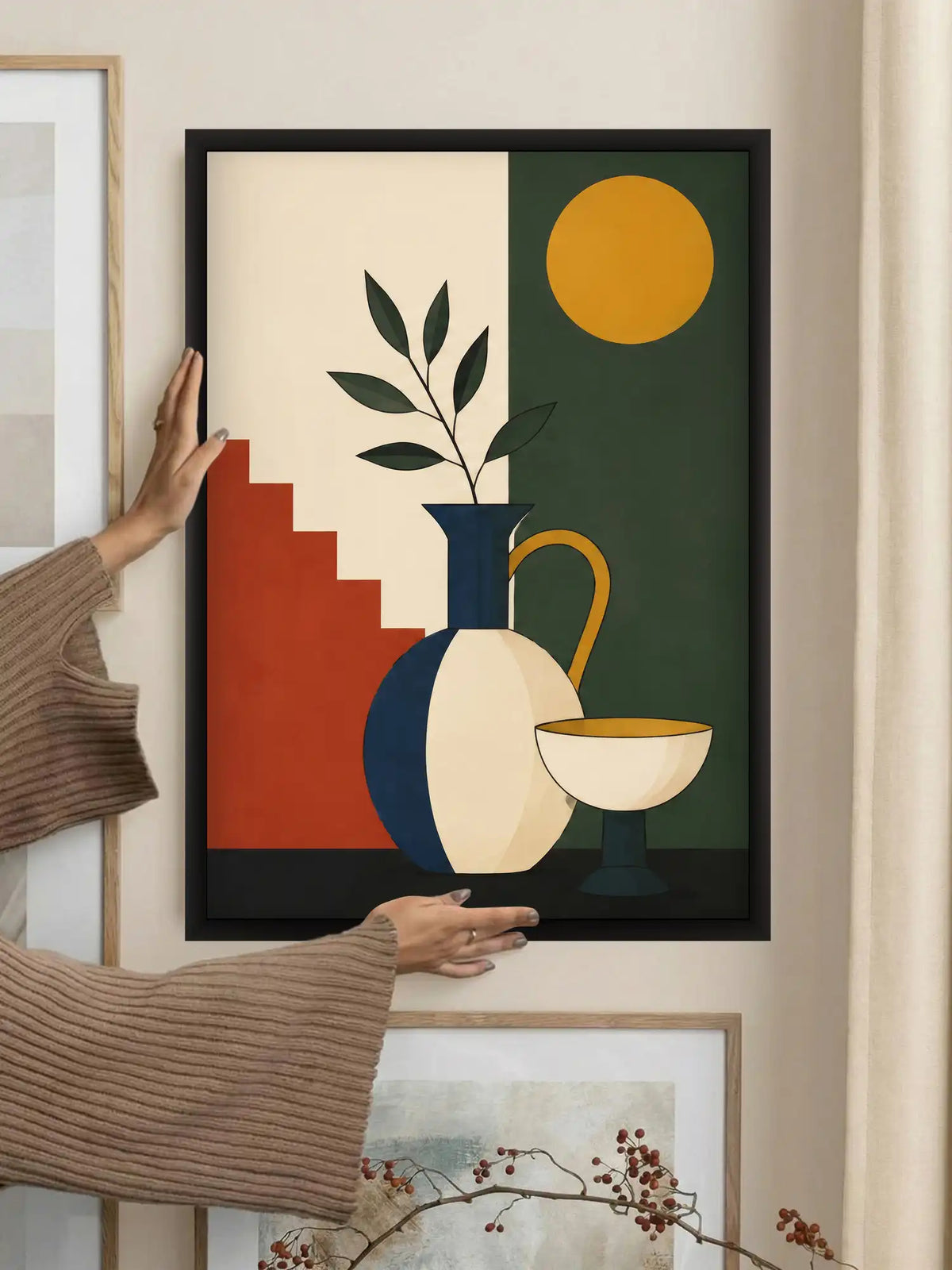 Geometric Illustration - Mid-Century Modern Still Life Retro - Black Wooden Wall Frames - Spaces Unhooked