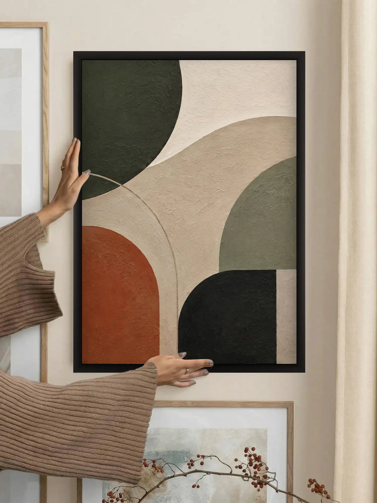 Abstract Illustration - Organic Modernism Abstract Forms Earthy - Black Wooden Wall Frames - Spaces Unhooked
