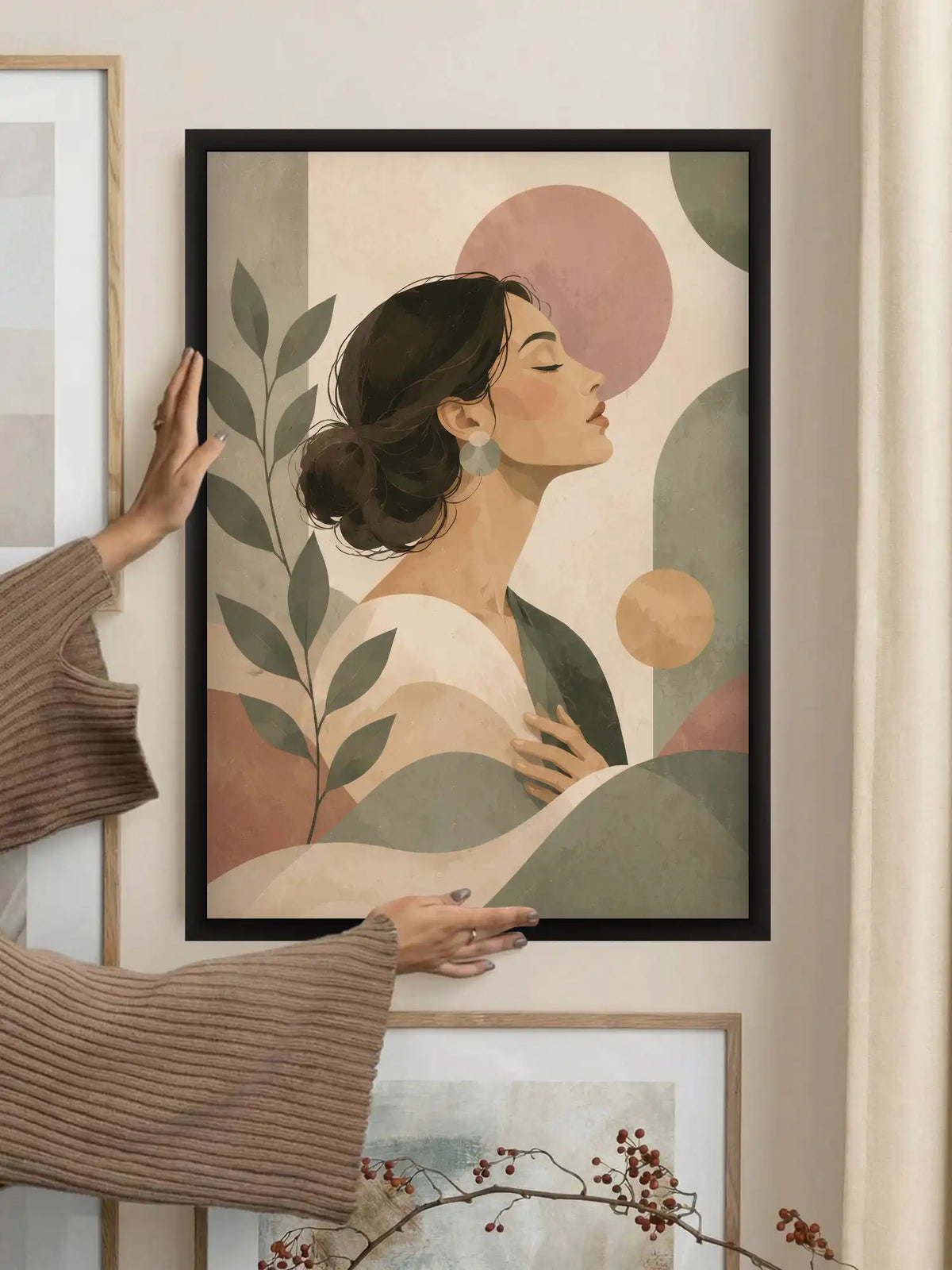 
Stylized Illustration - Boho Minimalism Human Bonds - Black Wooden Wall Frames - Spaces Unhooked