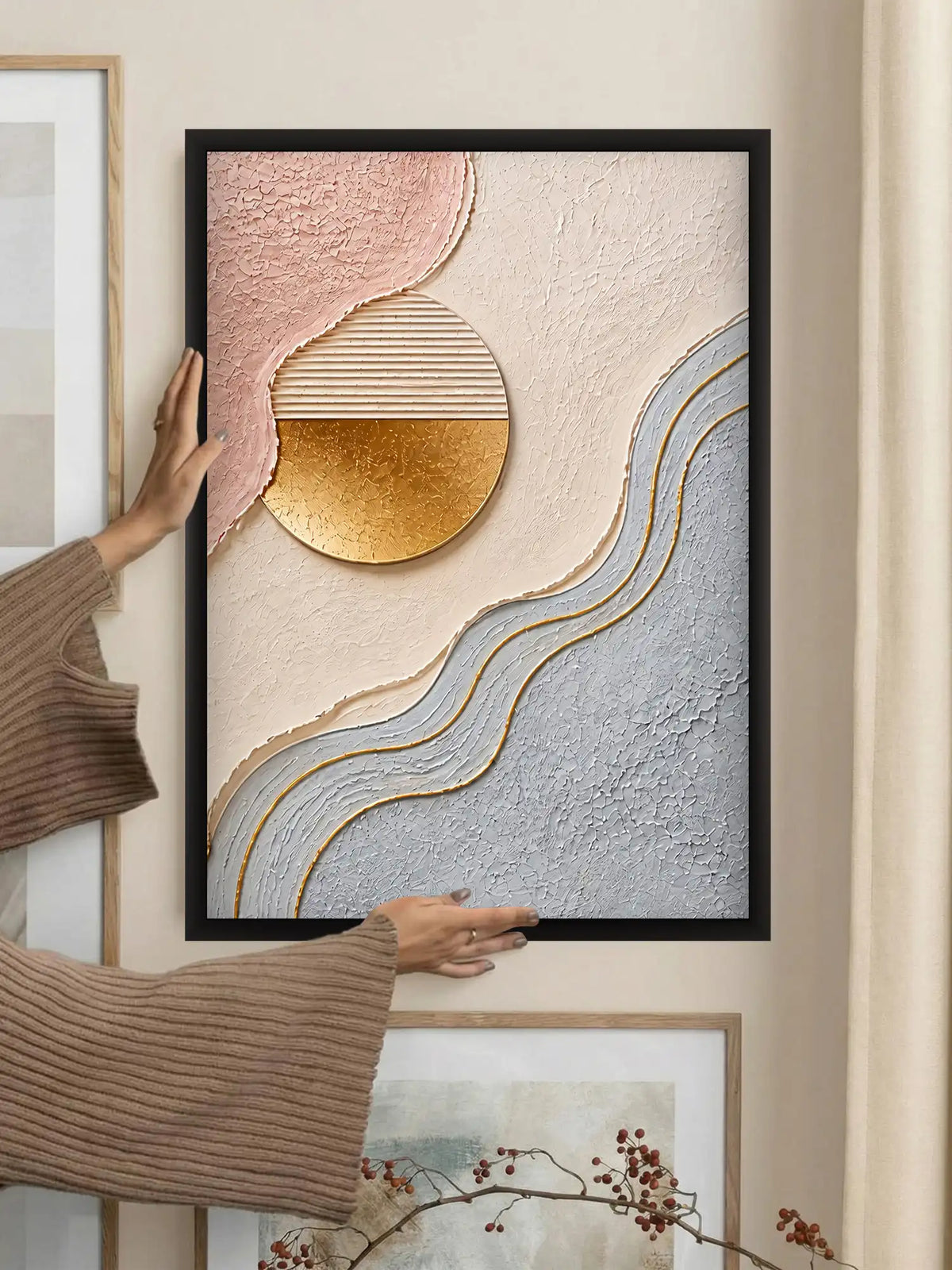 Geometric Abstraction - Organic Modernism Abstract Forms - Black Wooden Wall Frames - Spaces Unhooked