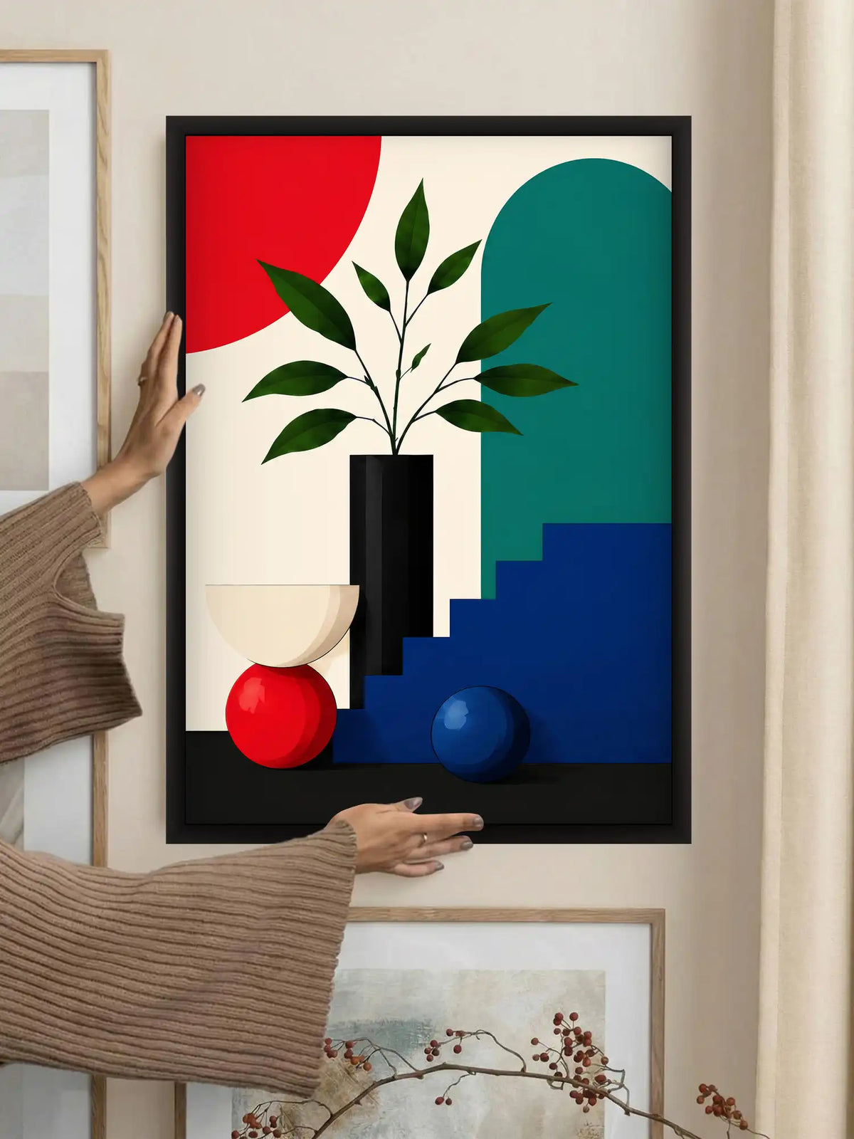 Geometric Illustration - Minimalist Still Life Bold Colours - Black Wooden Wall Frames - Spaces Unhooked
