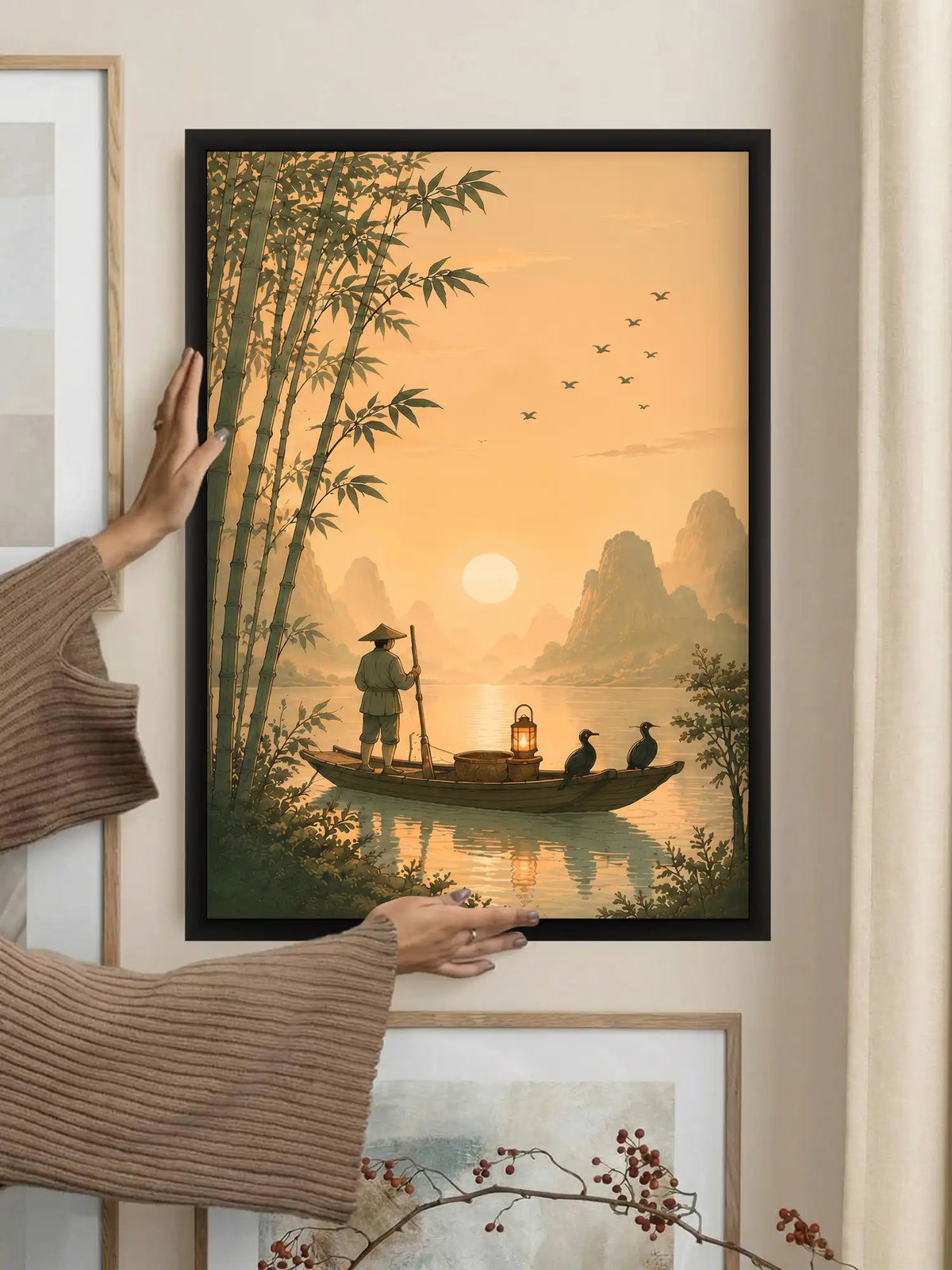 Atmospheric Illustration - East Asian Landscape Japanism - Black Wooden Wall Frames - Spaces Unhooked