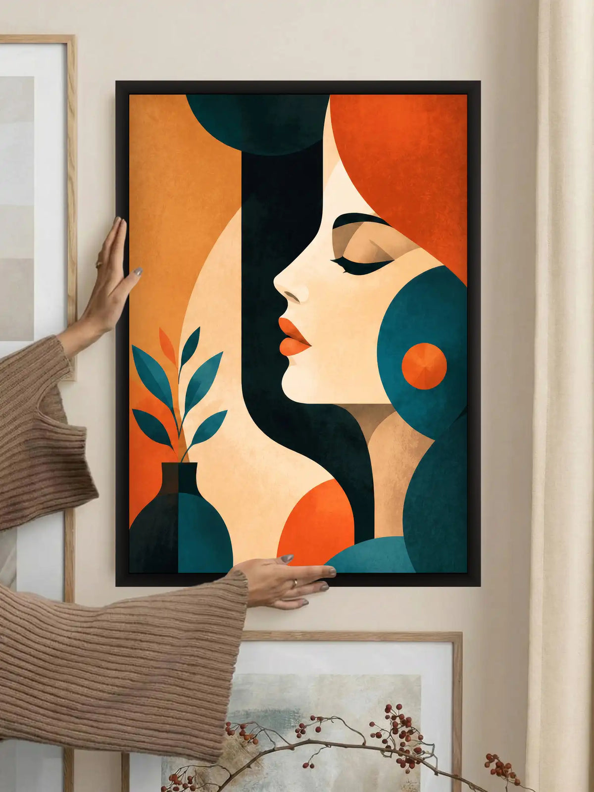 Geometric Abstract Feminine Elegance - Art Deco - Black Wooden Picture Frames Wall - Spaces Unhooked
