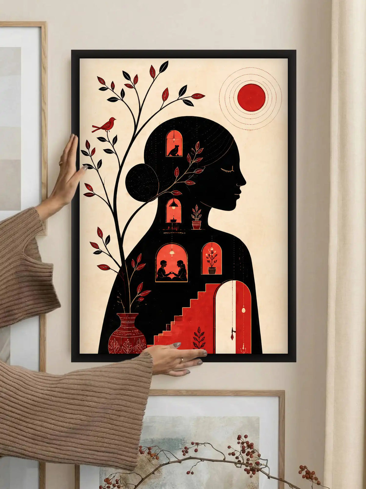 
Narrative Illustration - Life at Home - Black Wooden Wall Frames - Modern Bohemian - Spaces Unhooked