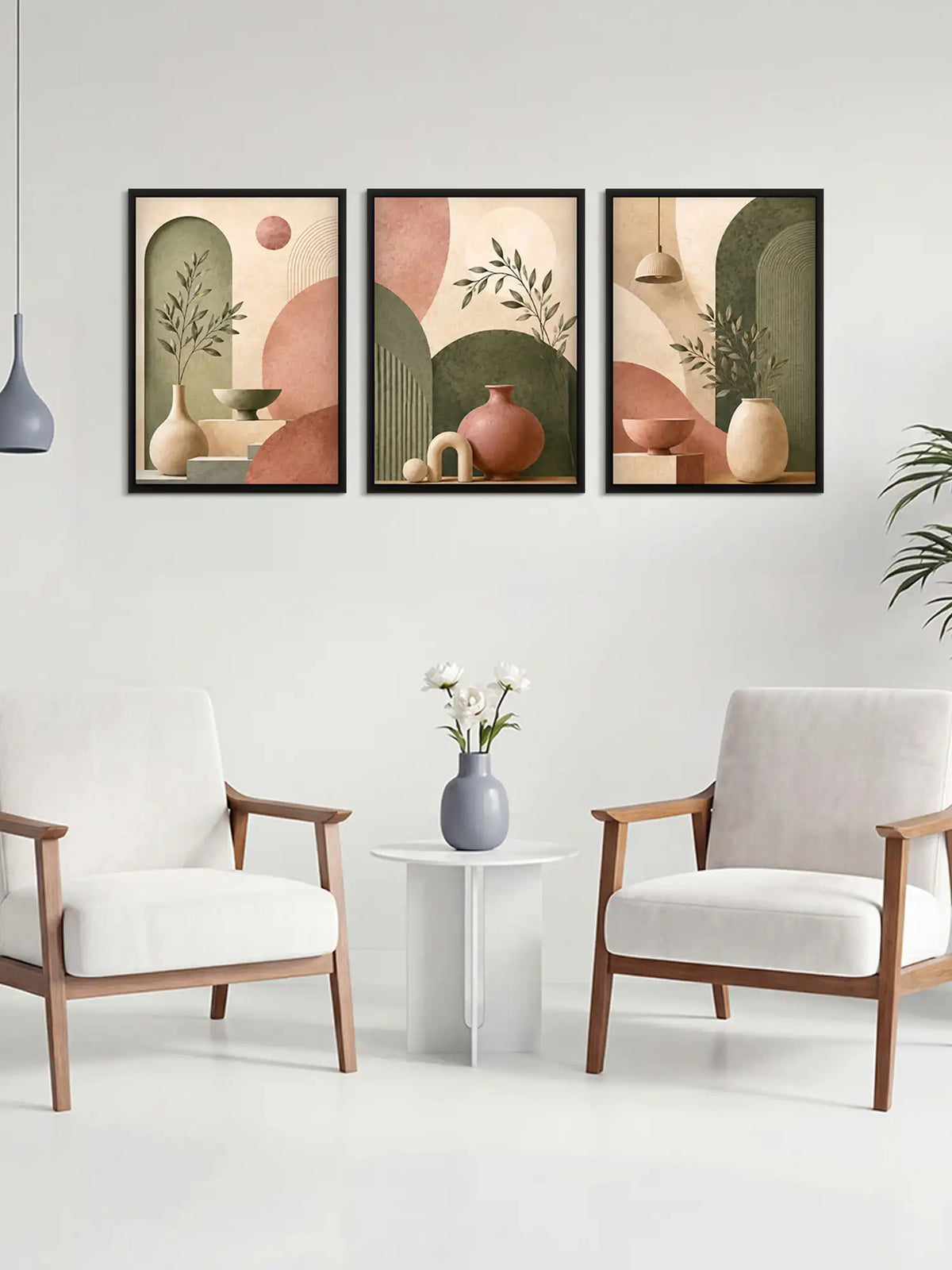 Digital Illustration - Minimal Boho Still Life Earthy Tones - Black Wooden Wall Frames - Spaces Unhooked