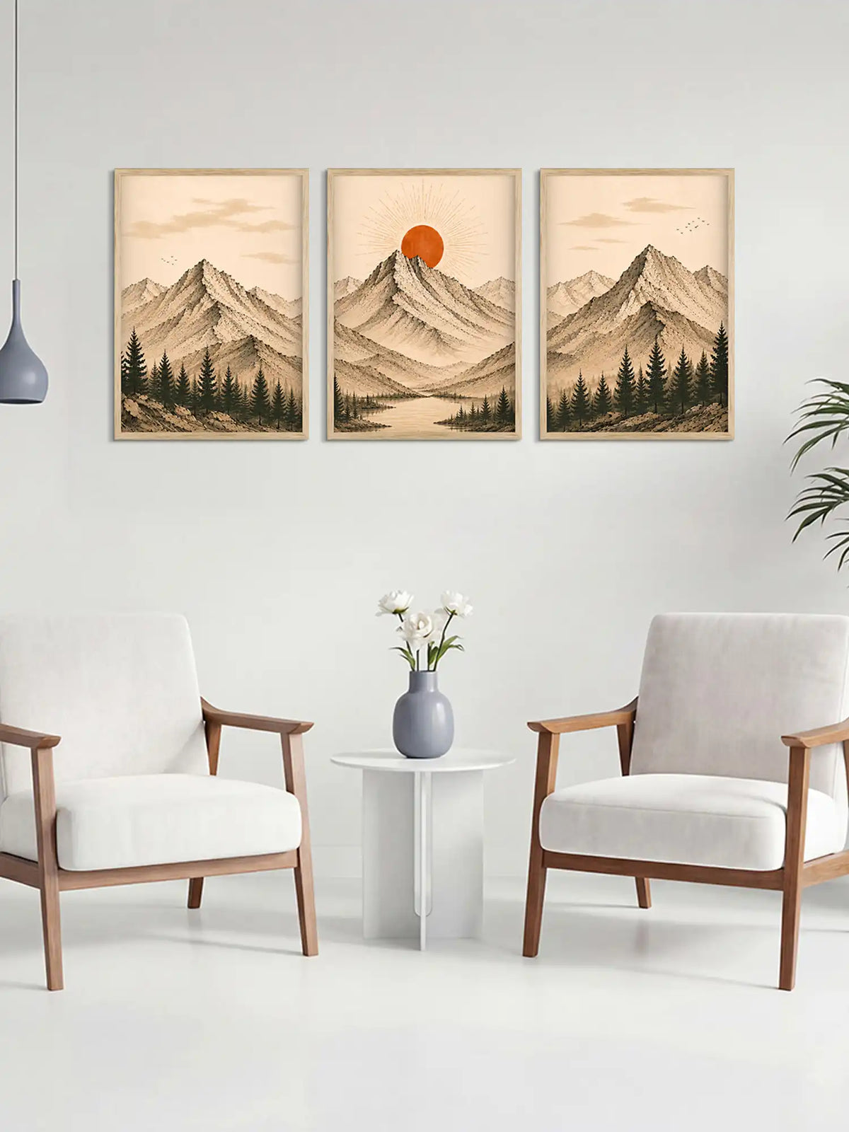Zen Wall Art Frames - Ink Wash Mountain Landscape Print - Spaces Unhooked