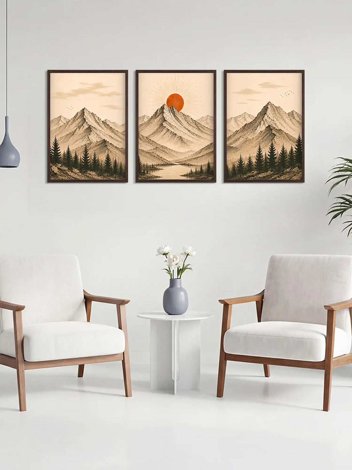 Zen Wall Art Frames - Ink Wash Mountain Landscape Print - Spaces Unhooked