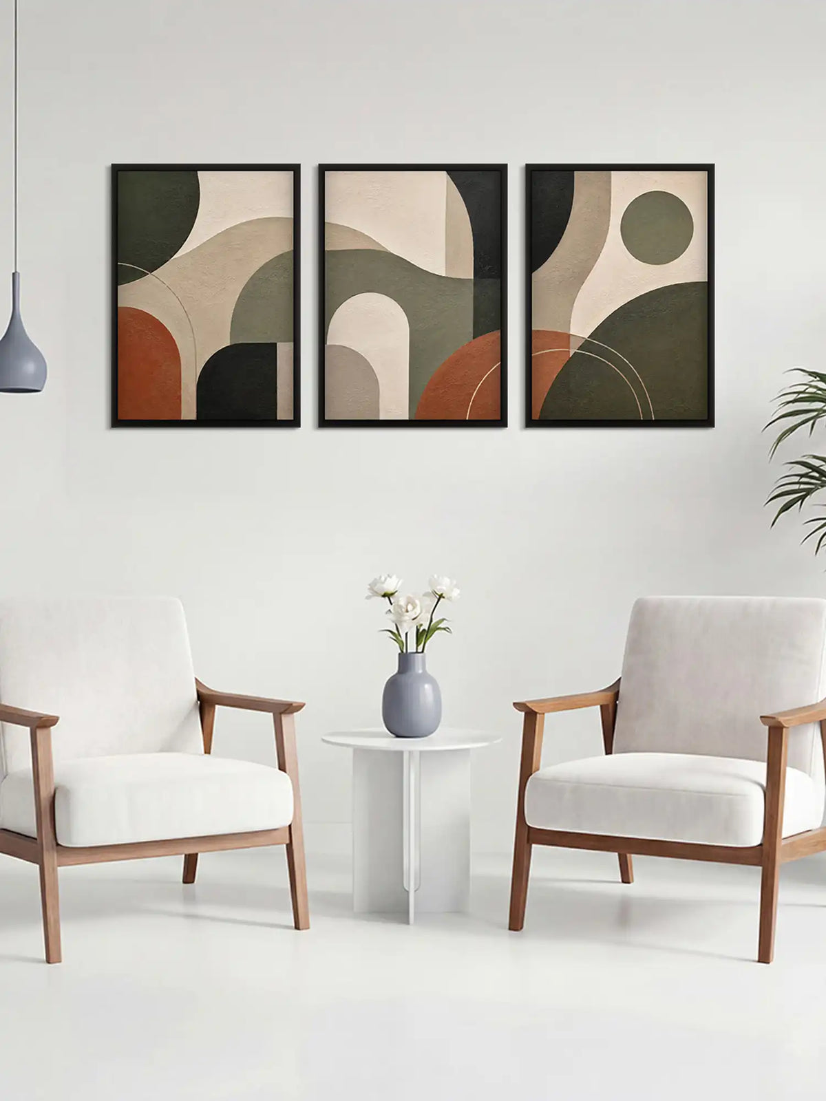 Abstract Illustration - Organic Modernism Abstract Forms Earthy - Black Wooden Wall Frames - Spaces Unhooked