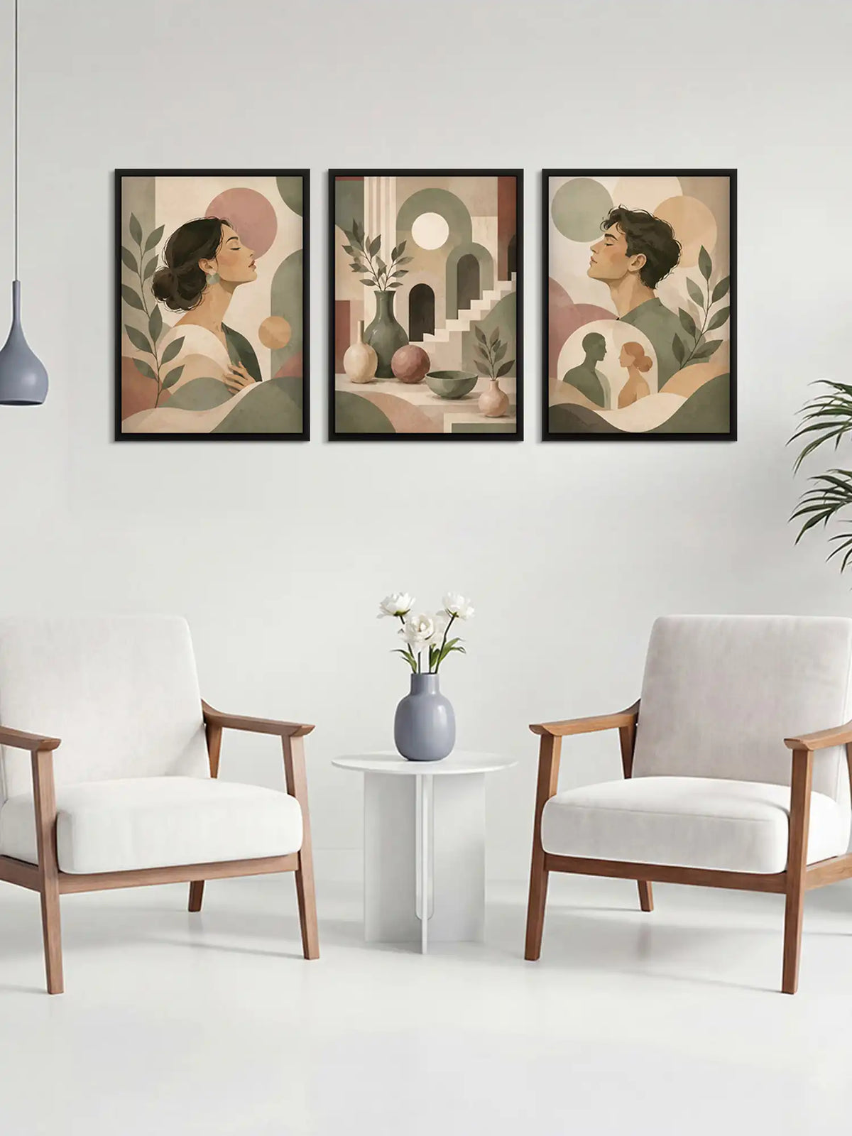 
Stylized Illustration - Boho Minimalism Human Bonds - Black Wooden Wall Frames - Spaces Unhooked