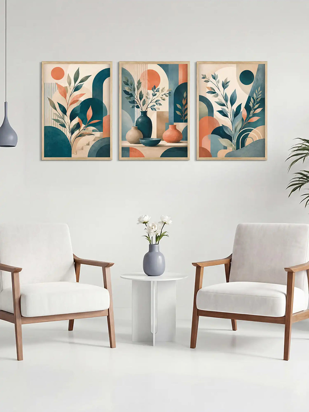 Modern Art Wall Frames - Boho Botanical Geometric Print - Spaces Unhooked