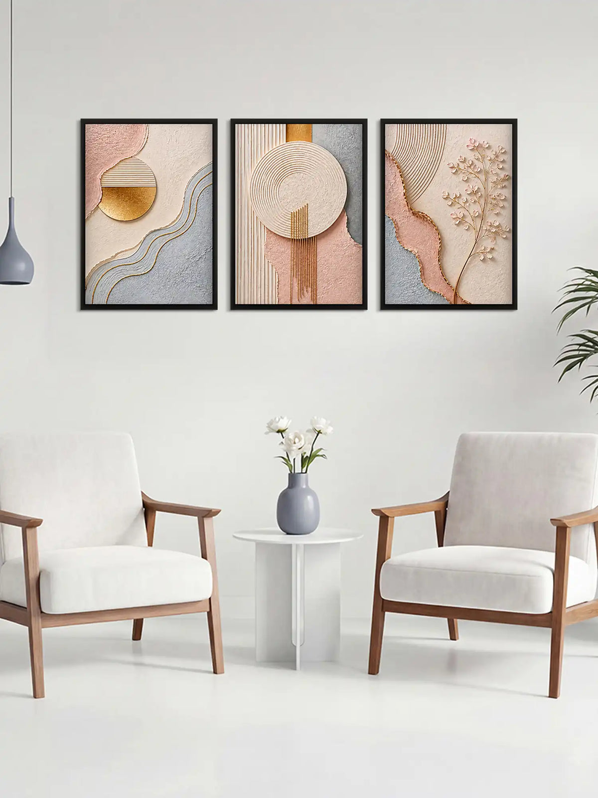 Geometric Abstraction - Organic Modernism Abstract Forms - Black Wooden Wall Frames - Spaces Unhooked
