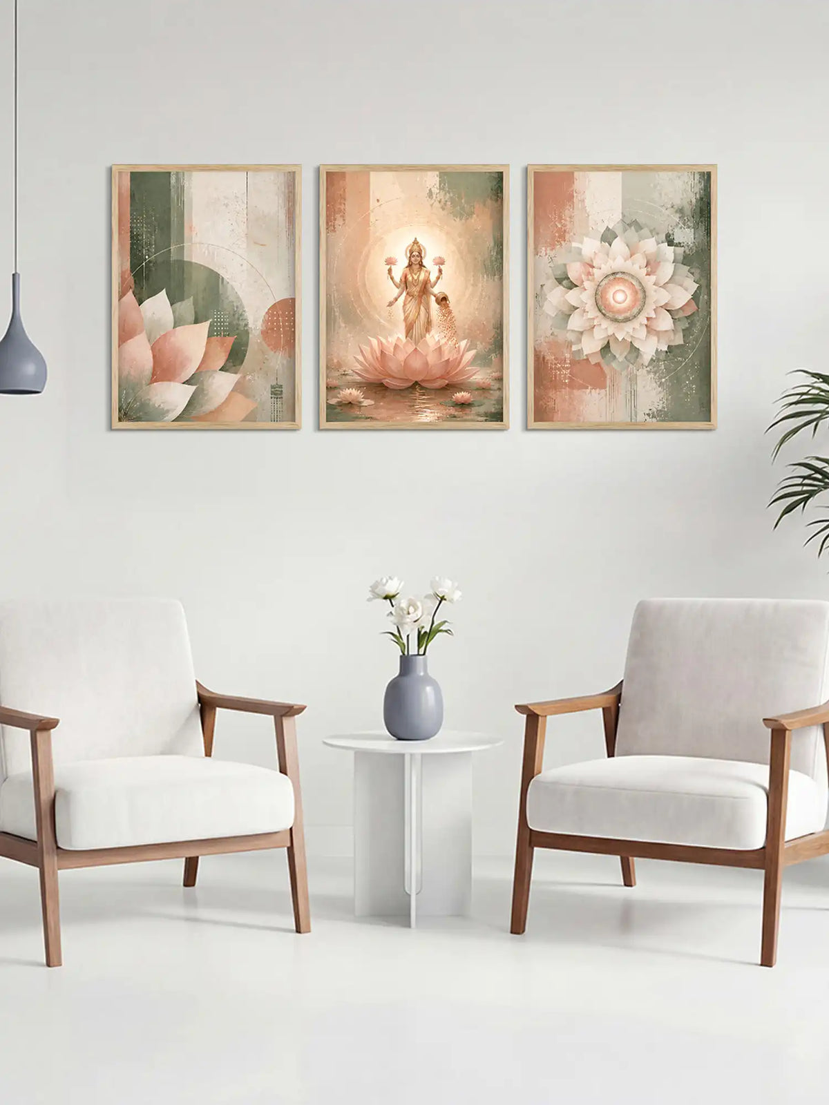 Wooden Wall Frames - Goddess Lakshmi Lotus Wall Art - Spaces Unhooked
