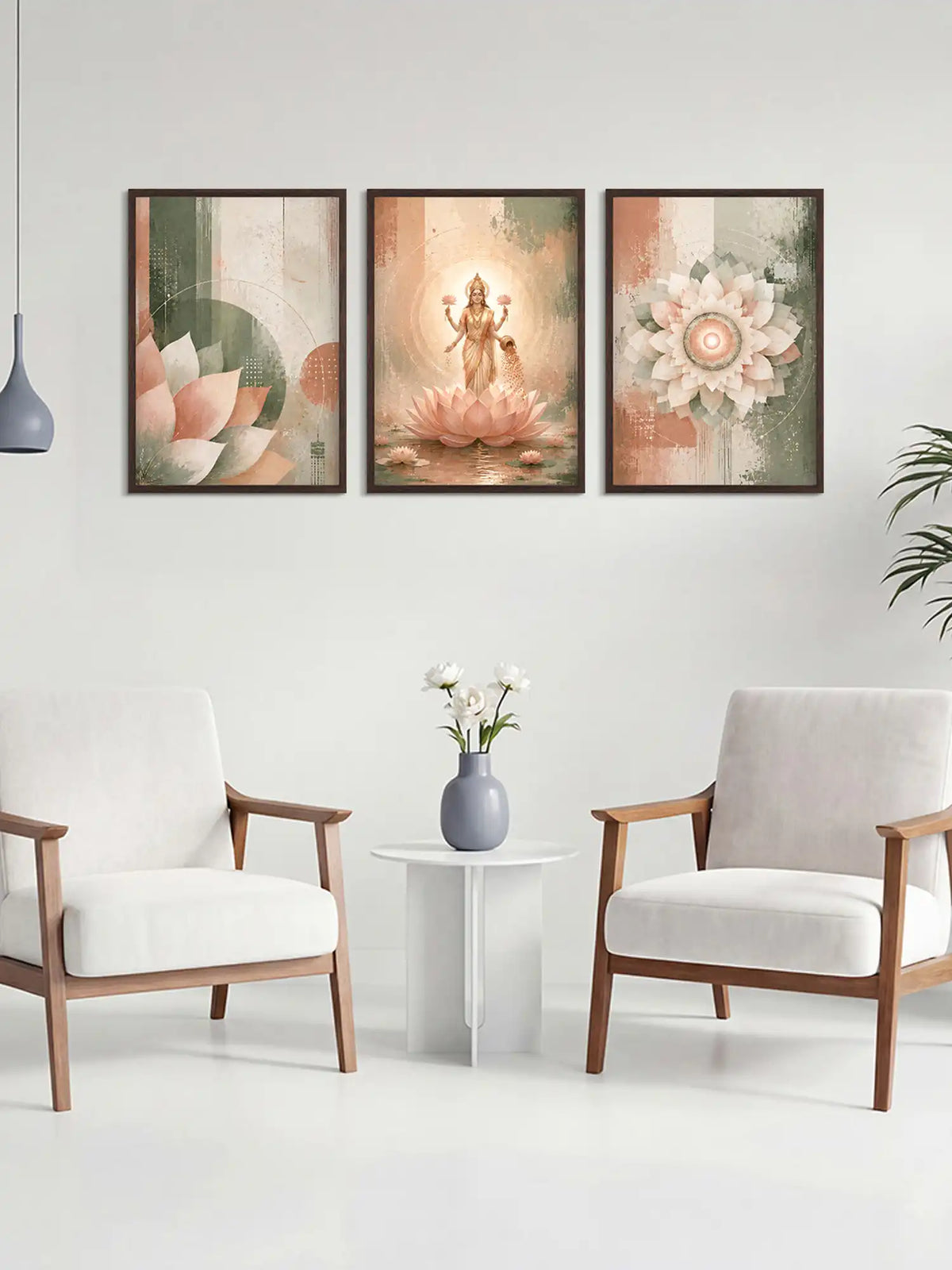 Wooden Wall Frames - Goddess Lakshmi Lotus Wall Art - Spaces Unhooked