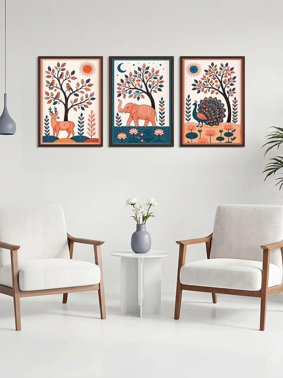 Wooden Wall Frames - Madhubani Wildlife Wall Art - Spaces Unhooked