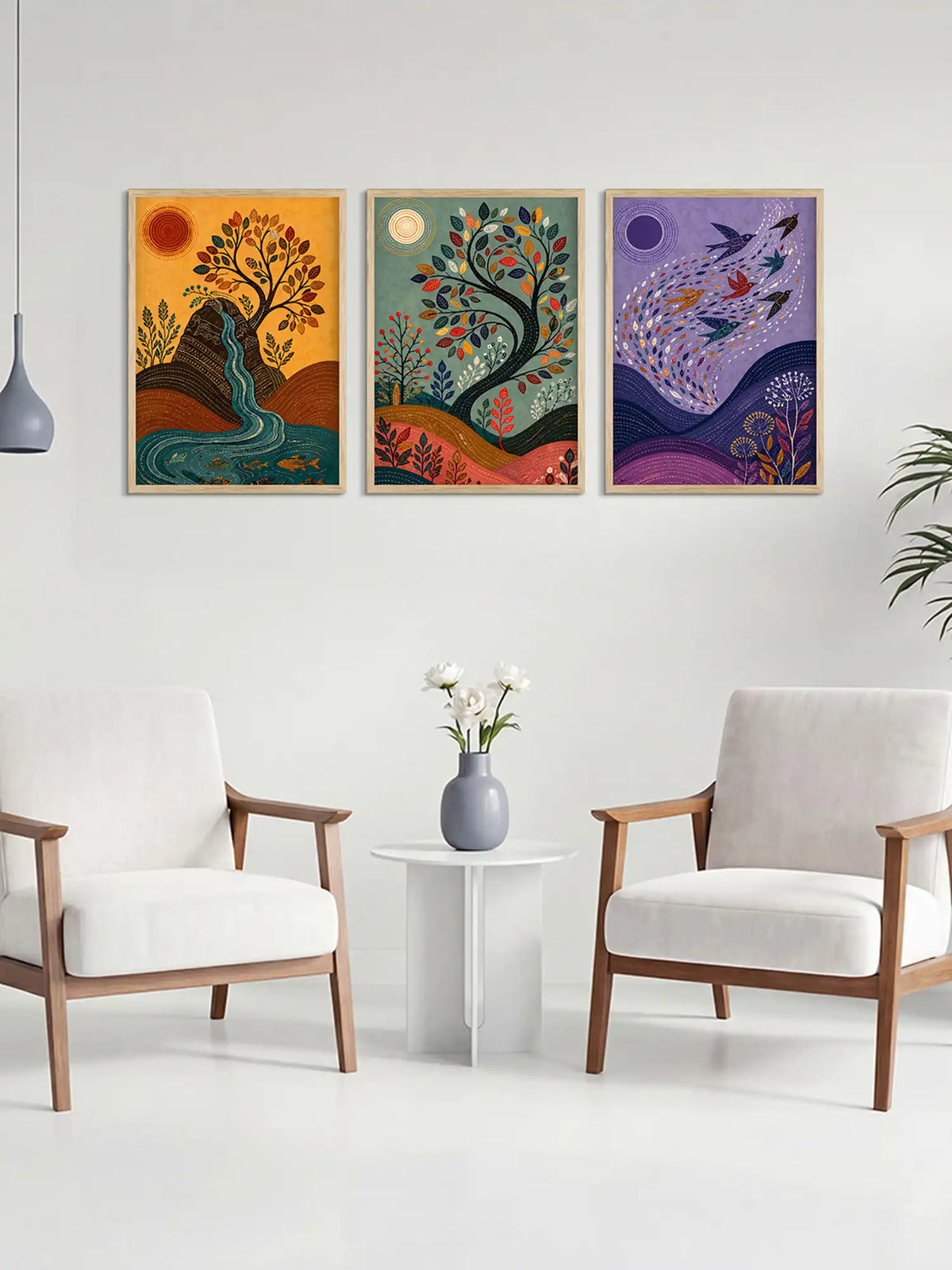 Wooden Wall Frames - Madhubani Nature Cycle Wall Art - Spaces Unhooked