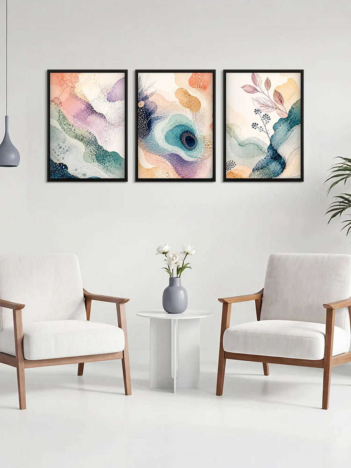 Abstract Watercolor Art - Nature Fluidity Organic Forms - Black Wooden Wall Frames - Organic Luxe - Spaces Unhooked