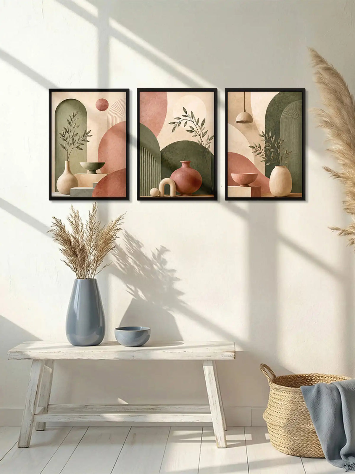 Digital Illustration - Minimal Boho Still Life Earthy Tones - Black Wooden Wall Frames - Spaces Unhooked