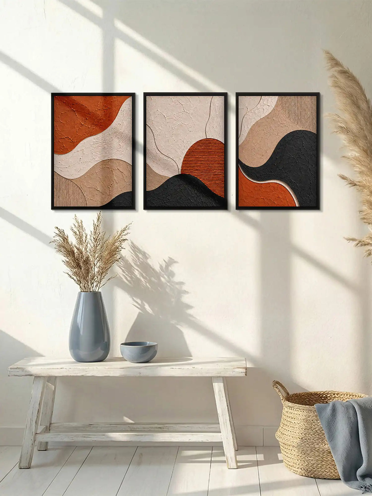 Textured Abstract - Abstract Organic Forms Terracotta Black - Black Wooden Wall Frames - Spaces Unhooked