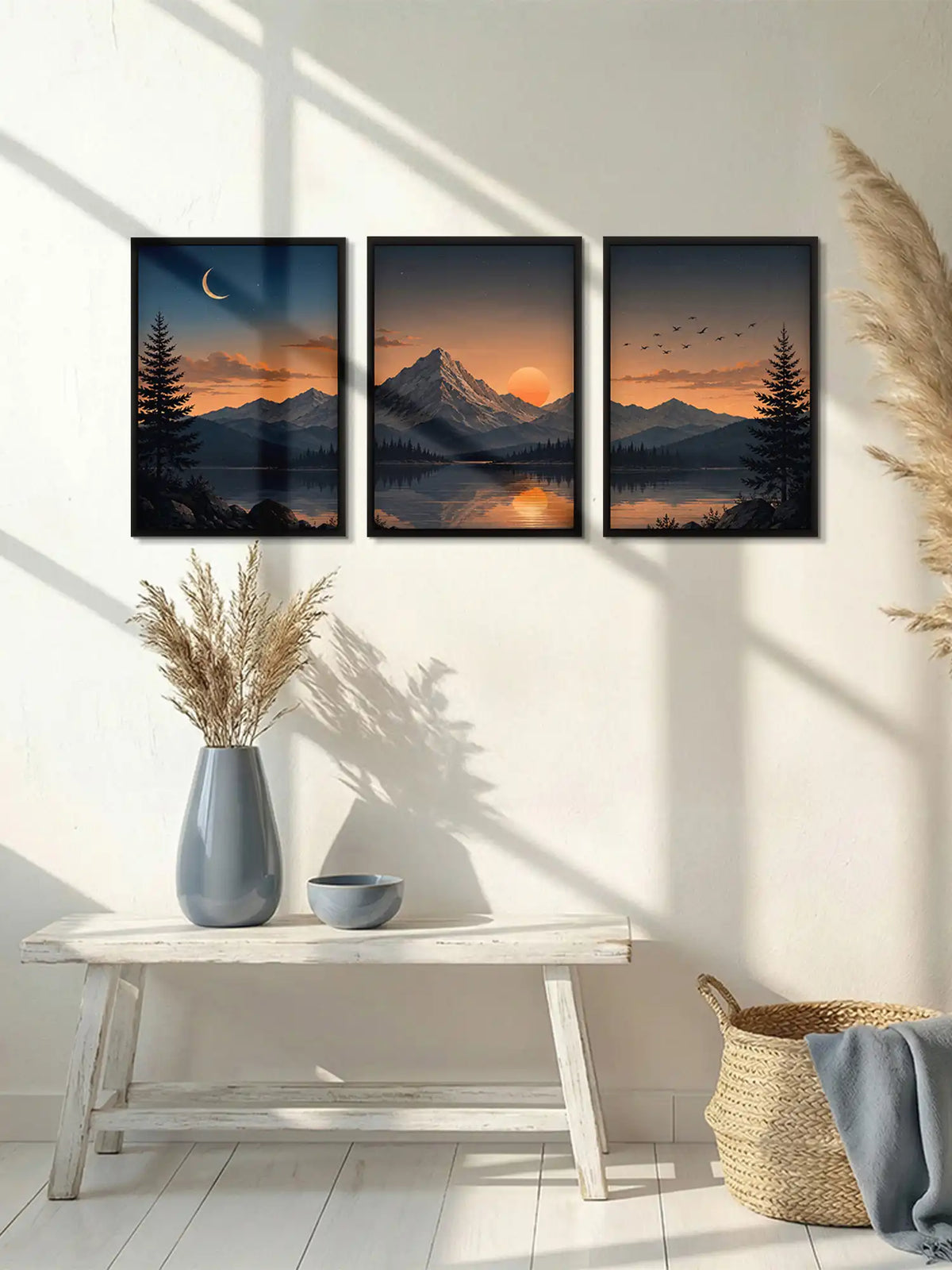 Digital Matte Painting - Mountain Sunset Alpine Lake - Black Wooden Wall Frames - Atmospheric Landscape - Spaces Unhooked