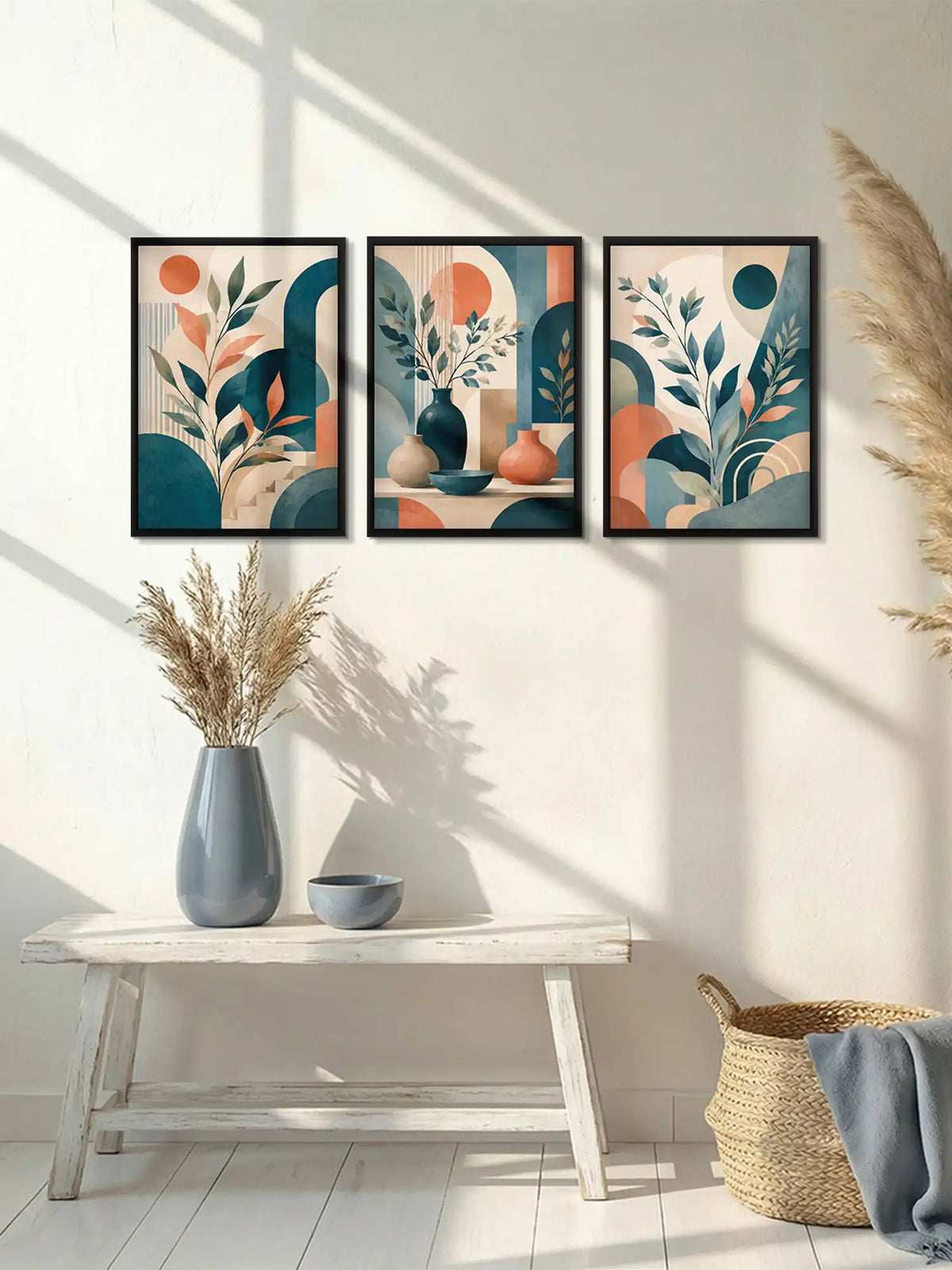 Stylized Illustration - Boho Botanical Still Life Geometric - Black Wooden Wall Frames - Spaces Unhooked