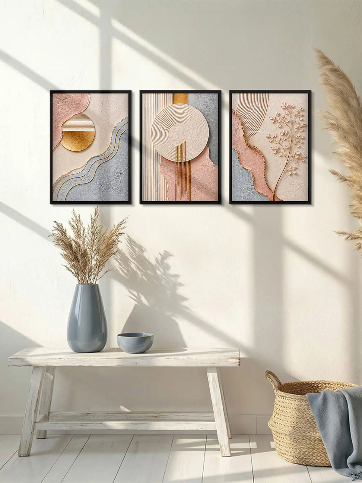 Geometric Abstraction - Organic Modernism Abstract Forms - Black Wooden Wall Frames - Spaces Unhooked
