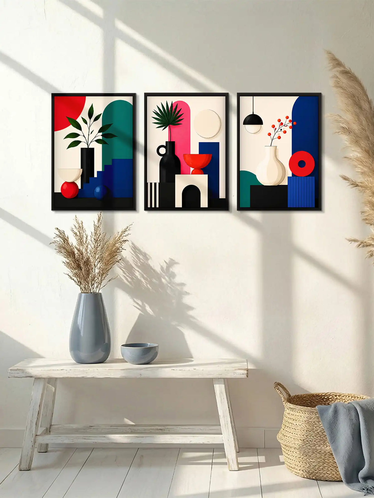 Geometric Illustration - Minimalist Still Life Bold Colours - Black Wooden Wall Frames - Spaces Unhooked