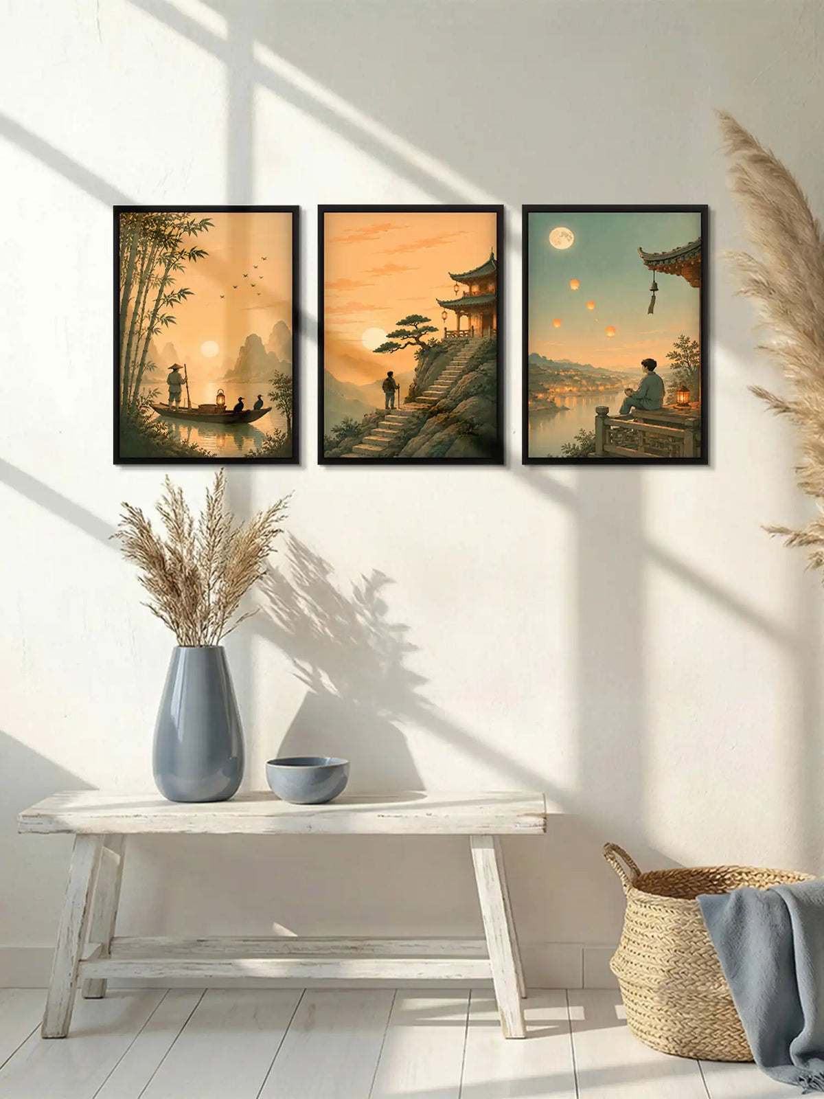 Atmospheric Illustration - East Asian Landscape Japanism - Black Wooden Wall Frames - Spaces Unhooked