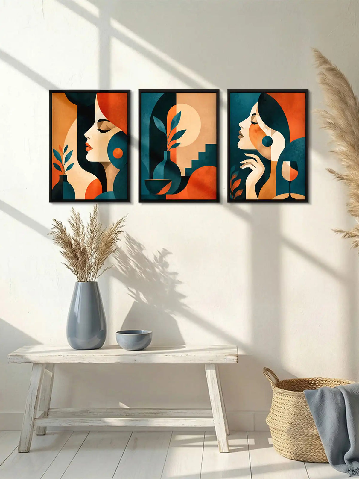 Geometric Abstract Feminine Elegance - Art Deco - Black Wooden Picture Frames Wall - Spaces Unhooked
