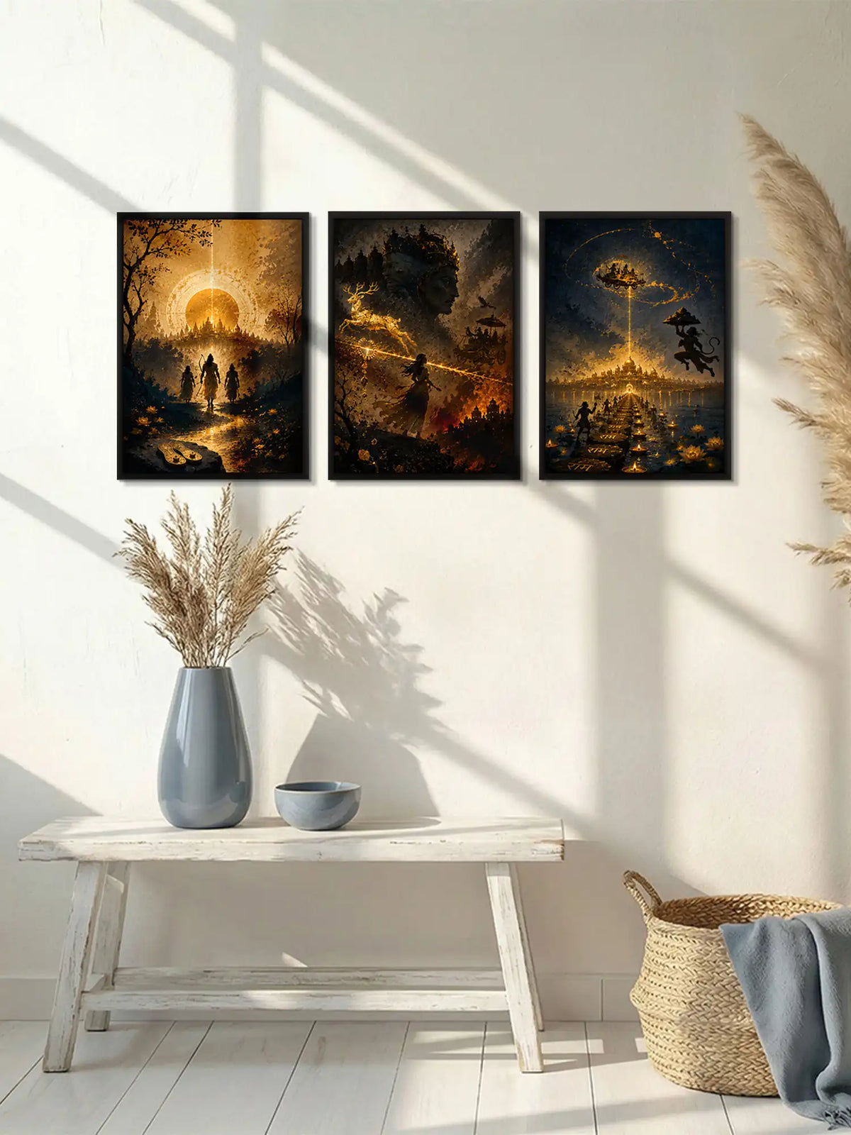 Cinematic Illustration - Ramayana Epic Narrative - Black Wooden Wall Frames - Epic Mythological Luxury - Spaces Unhooked