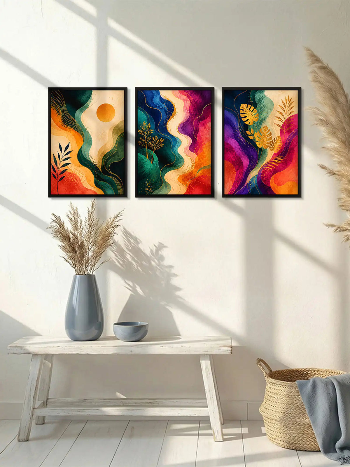 Organic Abstract Boho - Flowing Botanical Rhythms - Black Wooden Wall Frames - Modern Eclectic Decor - Spaces Unhooked