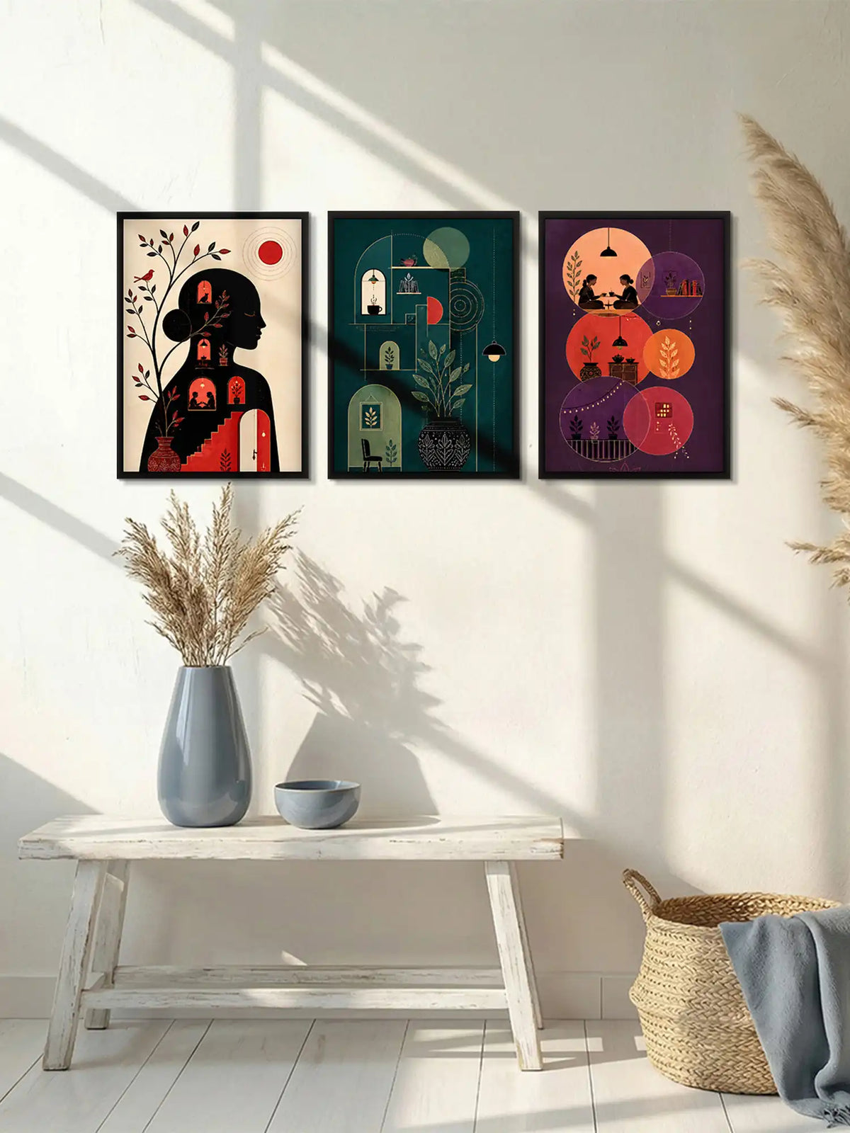 
Narrative Illustration - Life at Home - Black Wooden Wall Frames - Modern Bohemian - Spaces Unhooked