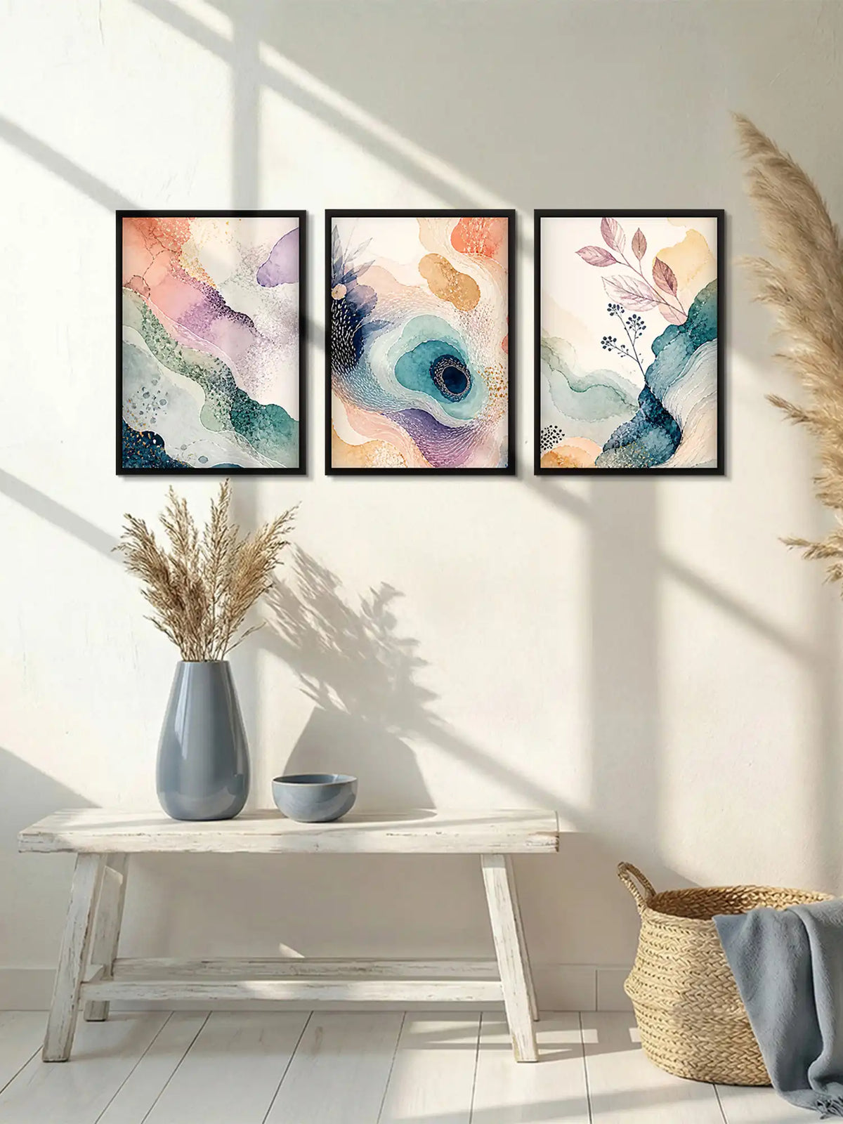 Abstract Watercolor Art - Nature Fluidity Organic Forms - Black Wooden Wall Frames - Organic Luxe - Spaces Unhooked