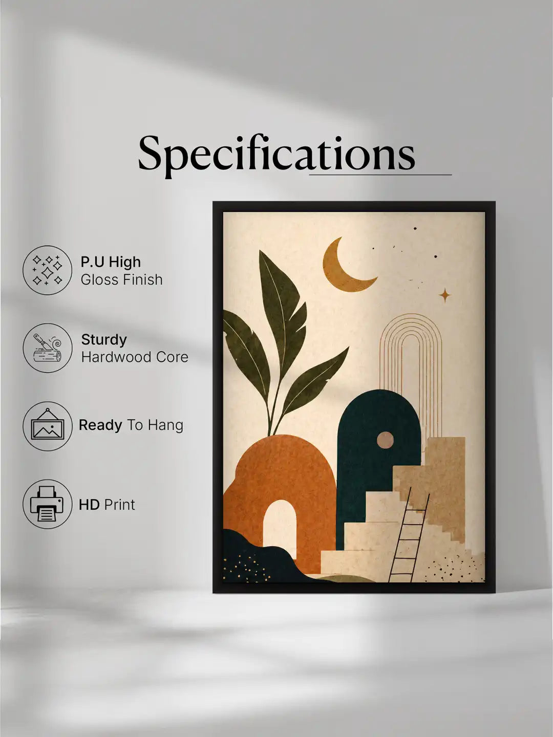 Boho celestial wall art set of 3 - abstract botanical illustration artwork - modern celestial decor - black wooden frames - Spaces Unhooked