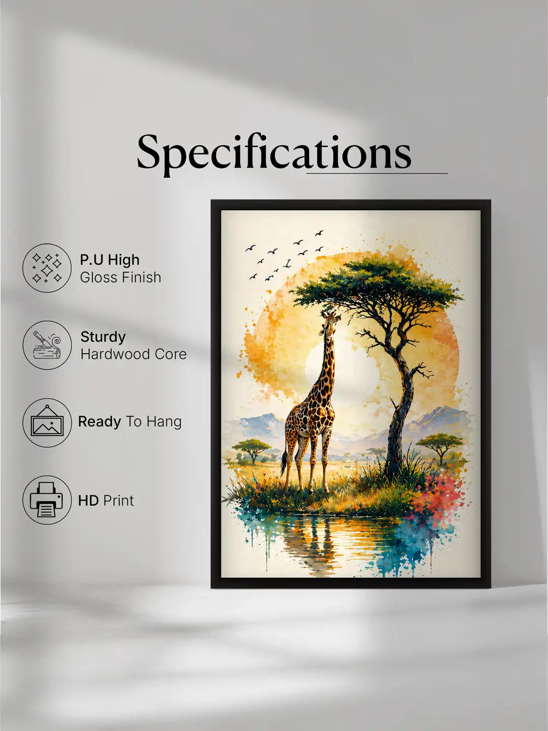 Watercolor wildlife nature wall art set of 3 - rustic contemporary landscape artwork - mountain and wildlife decor - black wooden frames - Spaces Unhooked