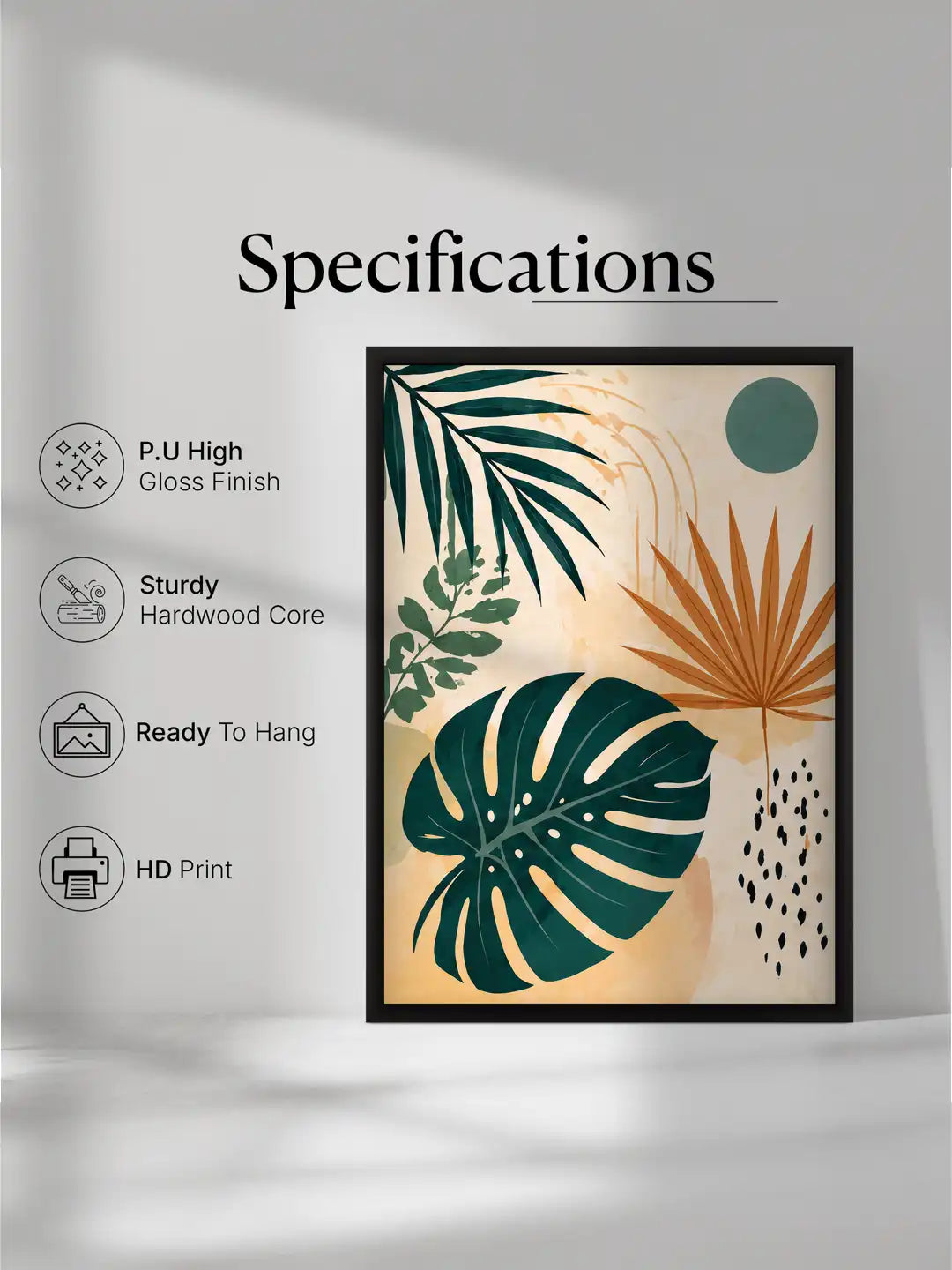 Boho tropical wall art set of 3 - botanical illustration artwork - tropical leaves and exotic birds decor - black wooden frames - Spaces Unhooked