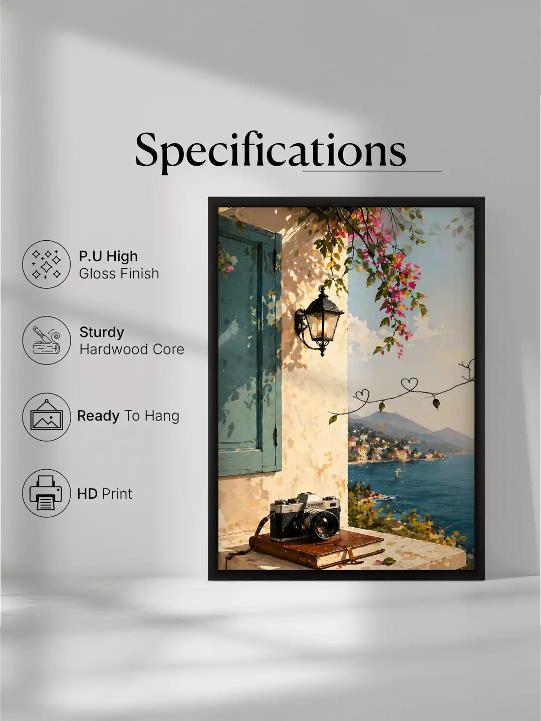 Mediterranean travel wall art set of 3 - coastal lifestyle illustration artwork - European seaside decor - black wooden frames - Spaces Unhooked