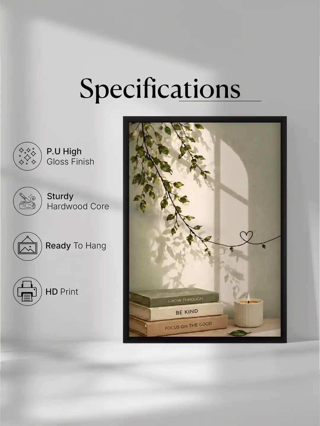 Japandi mindfulness wall art set of 3 - organic minimalism nature artwork - calming botanical decor - black wooden frames - Spaces Unhooked